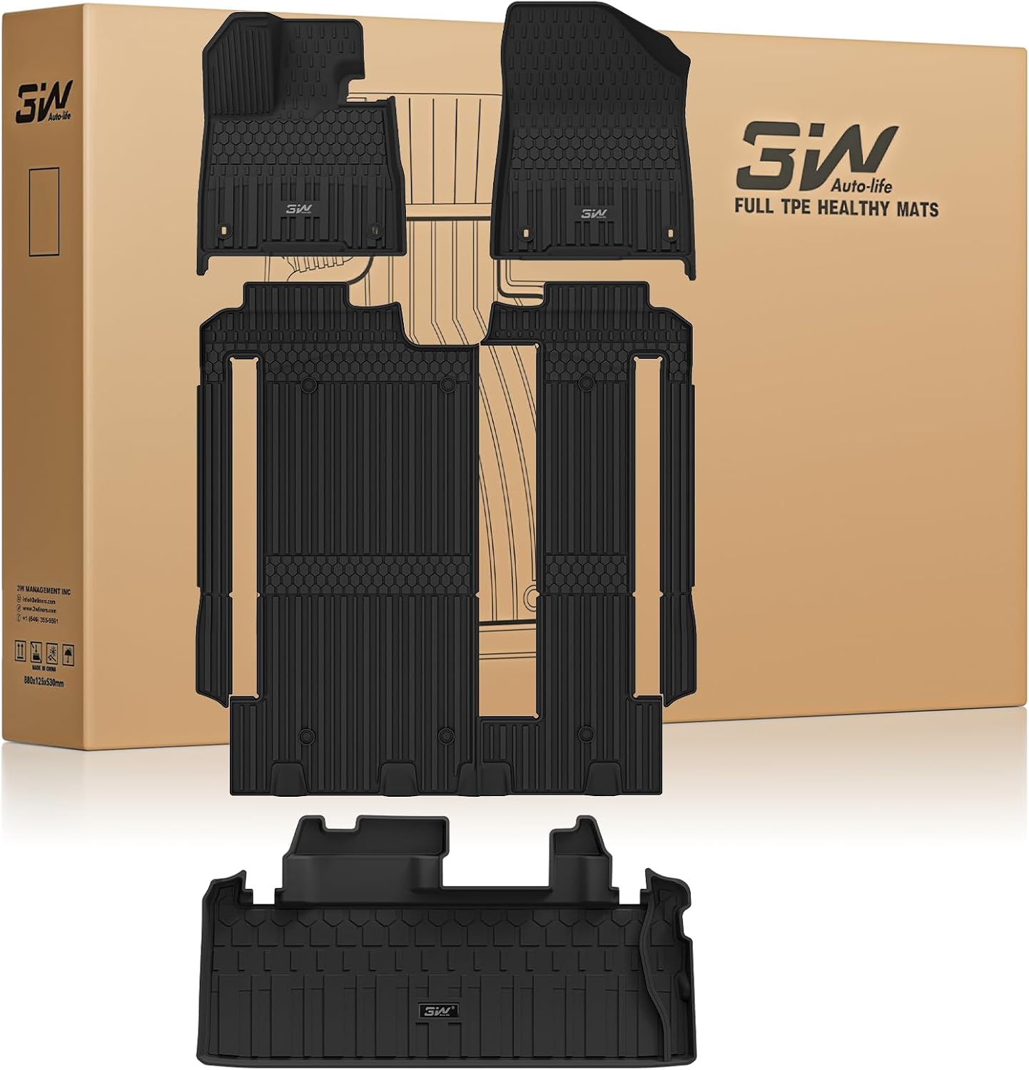 Detalle de 3W All-Weather Floor Mats & Trunk Mat for Toyota Sienna (2021–2026, 8-Seat LE/XLE) – Custom Fit in Black