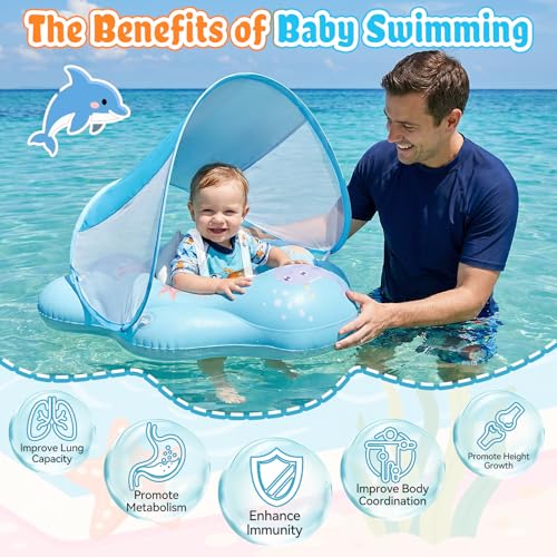 Detalle de Ninonly Flotador Bebe con Sombrilla UV UPF 50+: seguridad, juego y protección para 12-36 meses