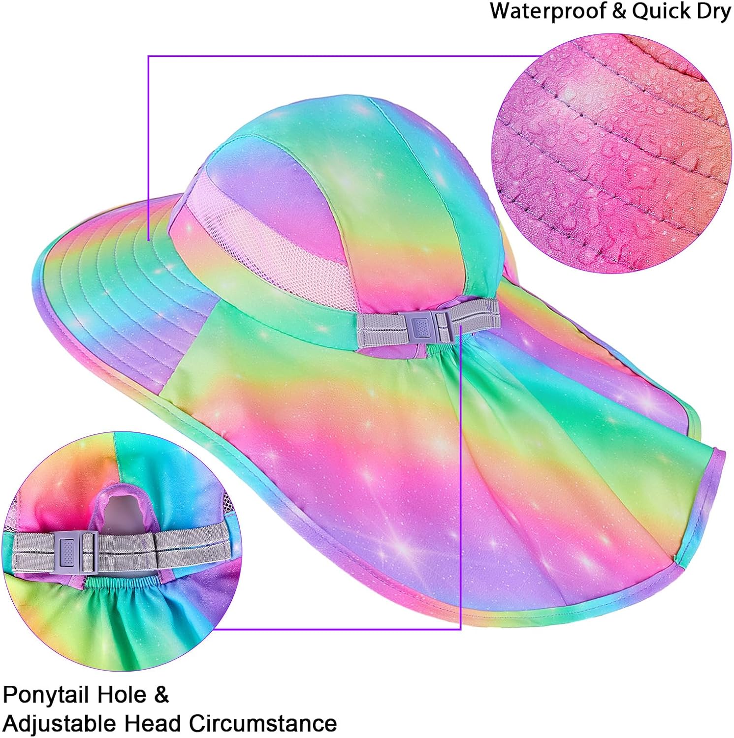 Thumbnail 3 de MHJY Kids Sun Hat for Girls (2-9 Years) – UV Protection Bucket Hat with Neck Flap, Adjustable Fit