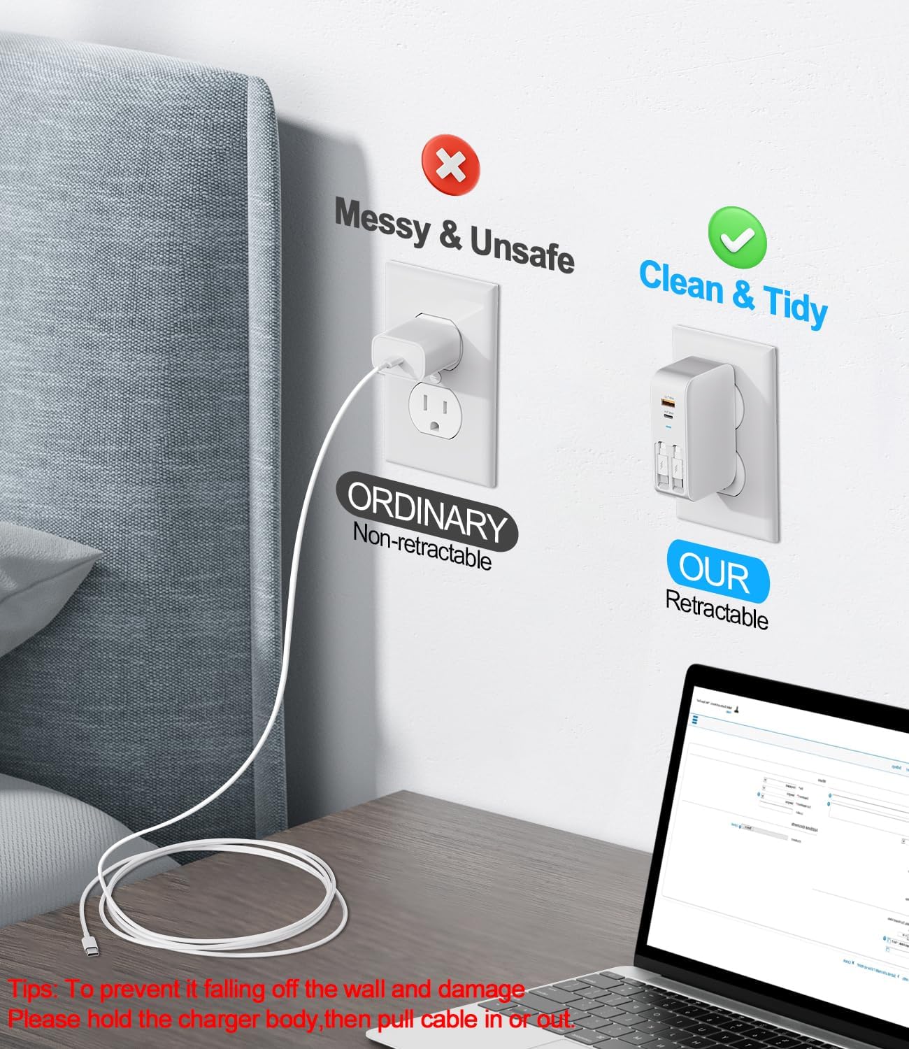 Thumbnail 6 de Jasput 4-in-1 Retractable Wall Charger (Dual Cables, 40W) with Dual USB Ports