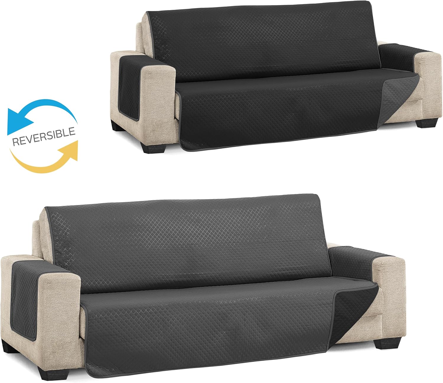Detalle 2 de Martina Home Diamond Copridivano imbottito 3 Posti – Antracite/Nero: copridivano reversibile, lavabile e pratico