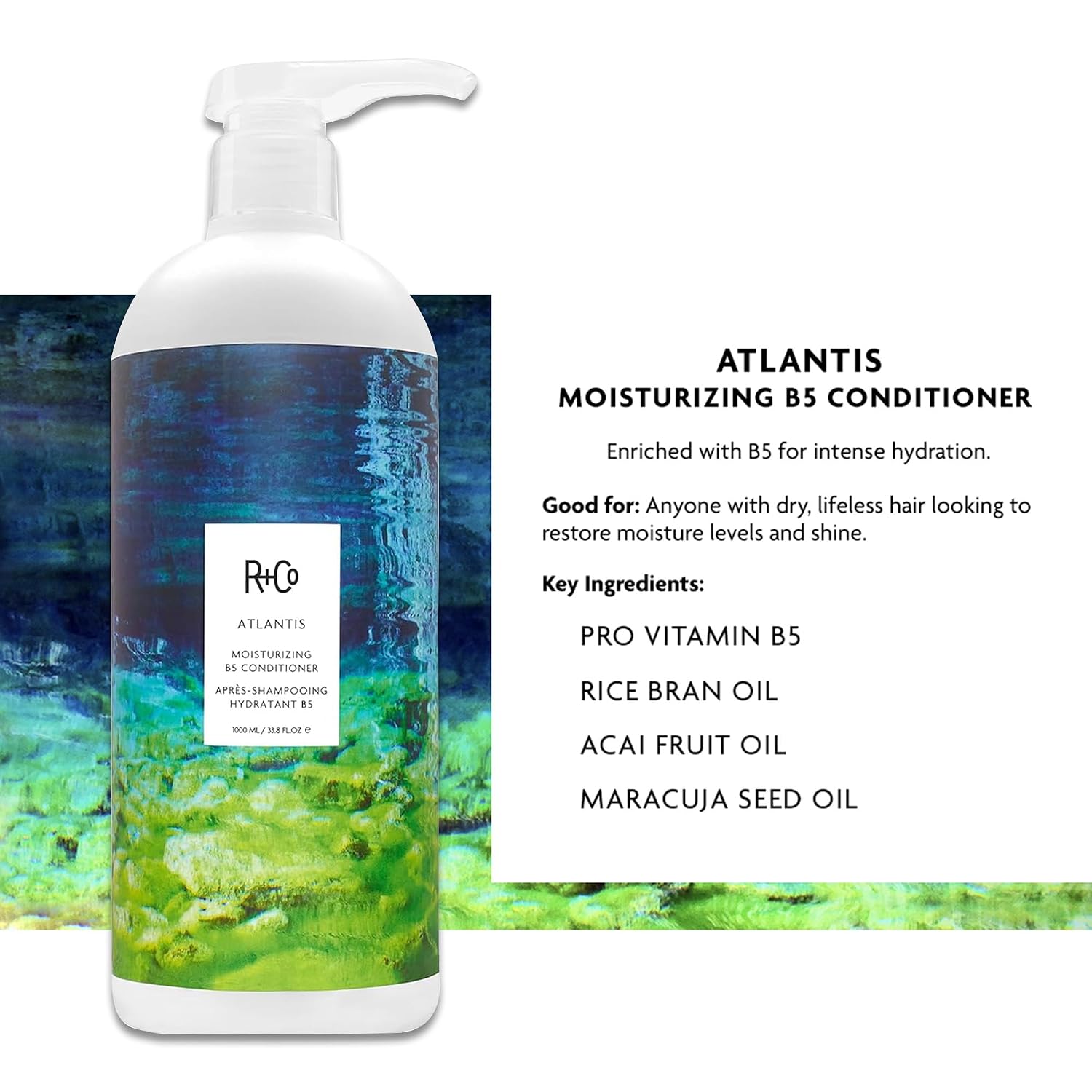 Detalle de R+Co Atlantis Moisturizing B5 Shampoo & Conditioner 33.8oz