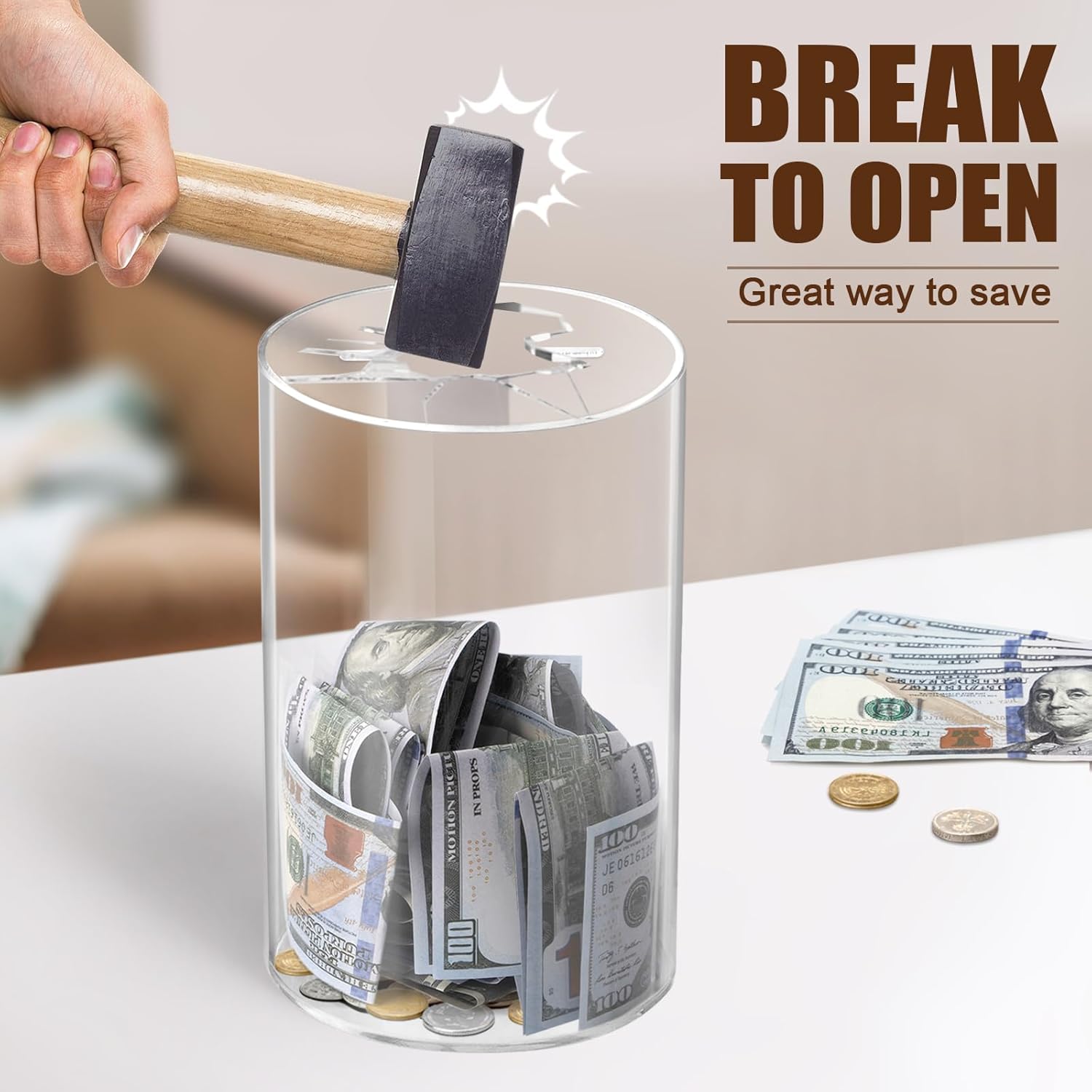 Detalle de hicocool Clear Acrylic Piggy Bank (Unopenable Money Saving Box) — 10" H x 6" D