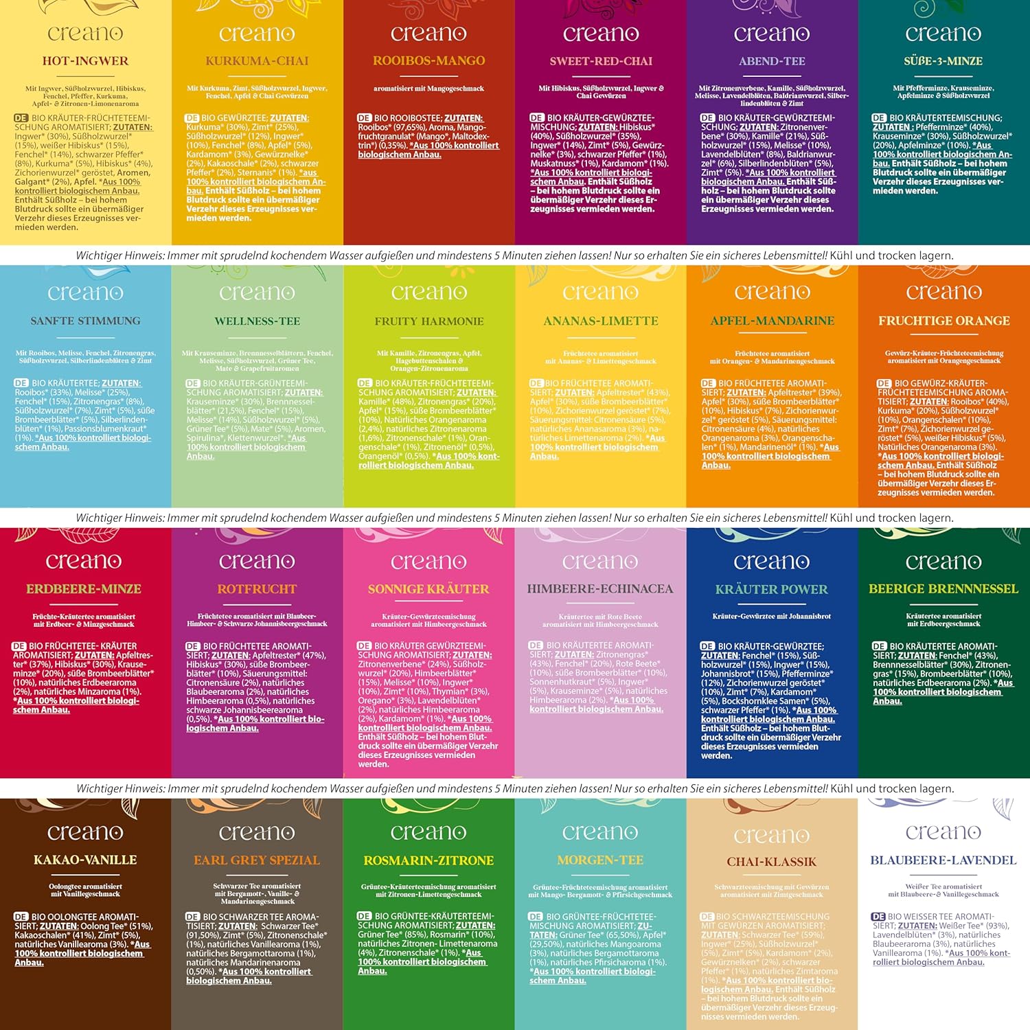 Thumbnail 1 de Creano Bio Kräutertee & Tee Geschenkset „World of Tea“ – 72 Teebeutel in 24 Sorten, koffeinfrei