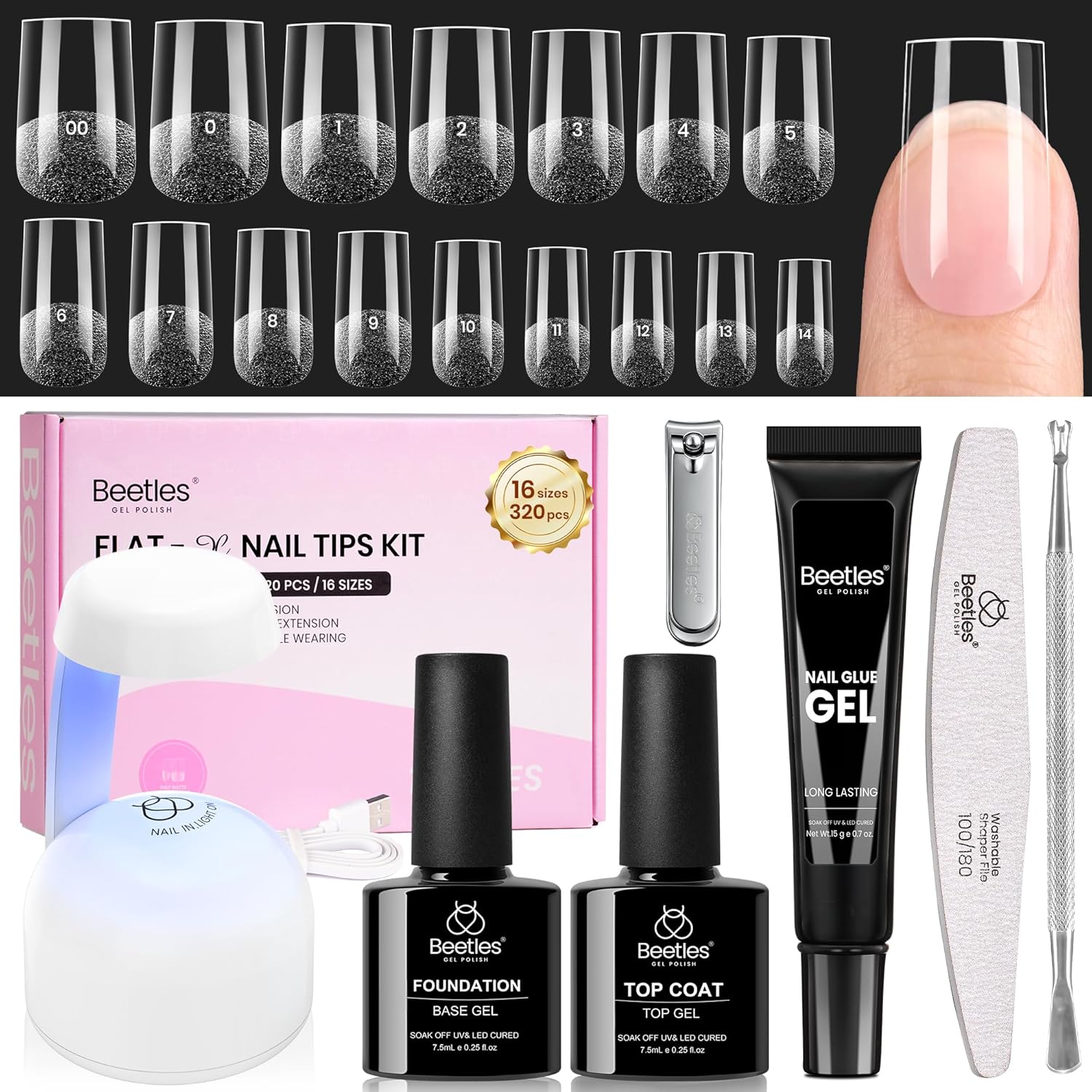 Thumbnail 6 de Beetles Gel Nail Kit Etch-X (Almond Short) 504-Piece Nail Tips DIY Set with 9-in-1 Glue Gel + Mini LED Lamp