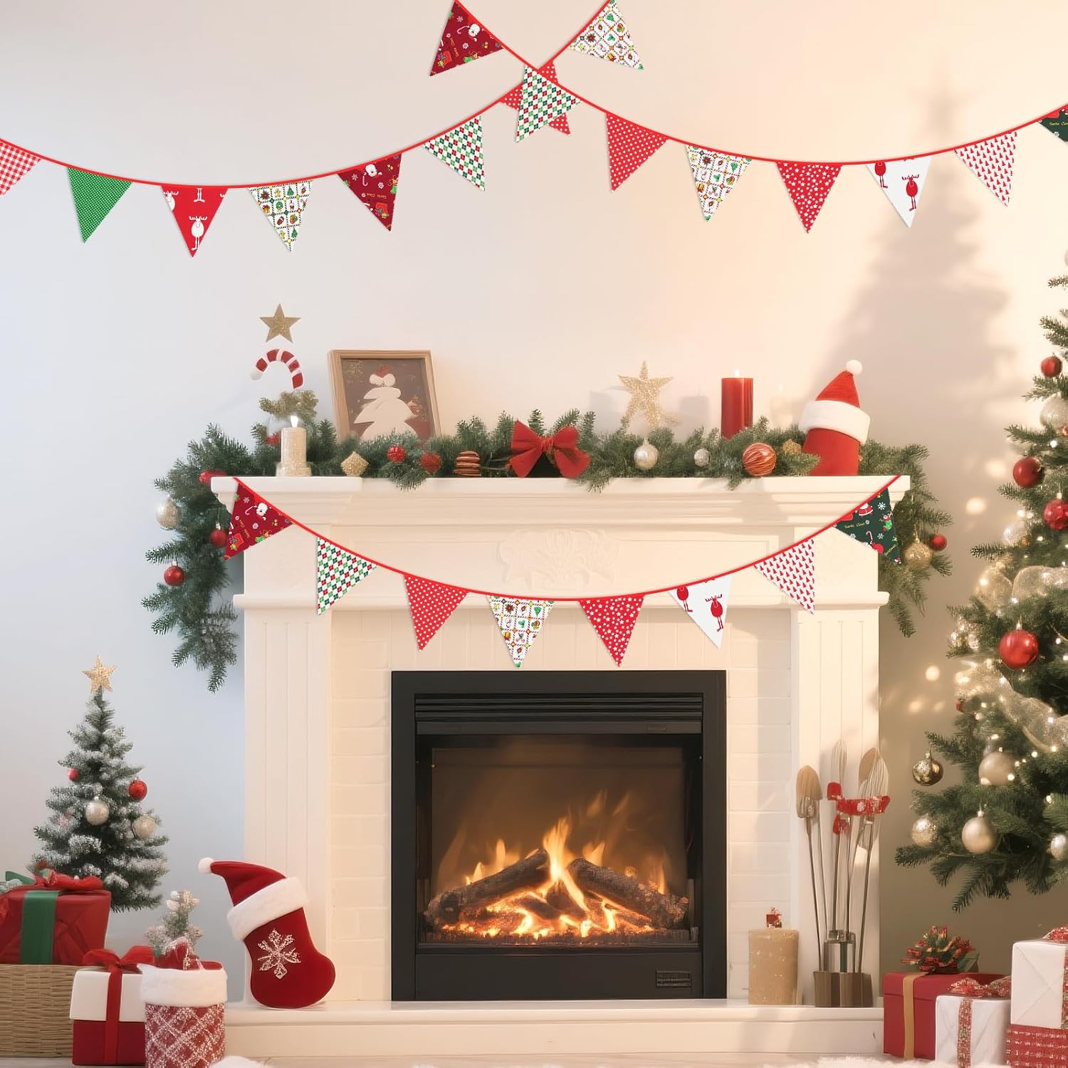 Detalle 2 de jijAcraft 12M Fabric Christmas Bunting 42pcs garland 🎄