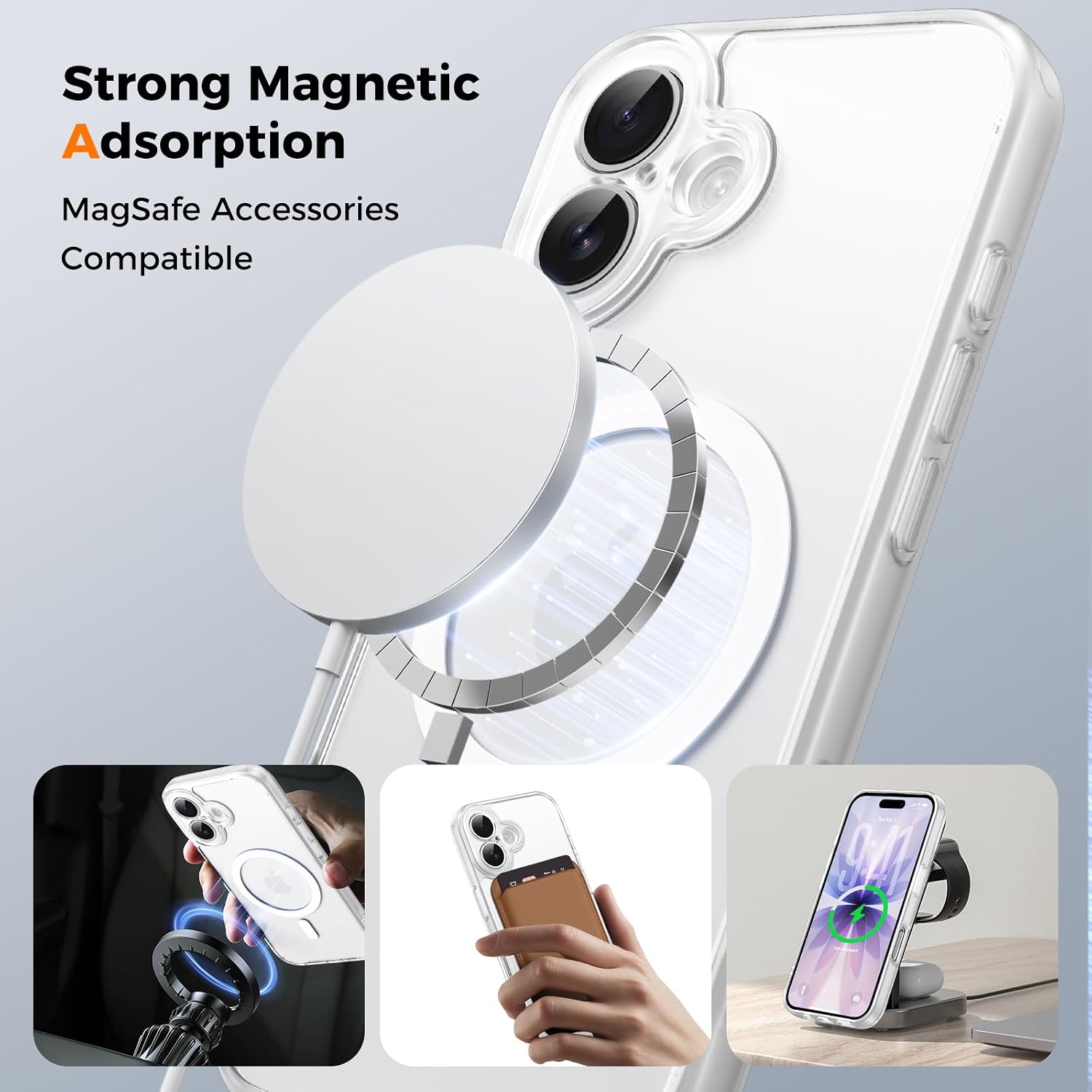 Detalle de EASDNB Hülle für iPhone 17 MagSafe mit Kameraschutz – Transparente Matt-Rückseite, stoßfest
