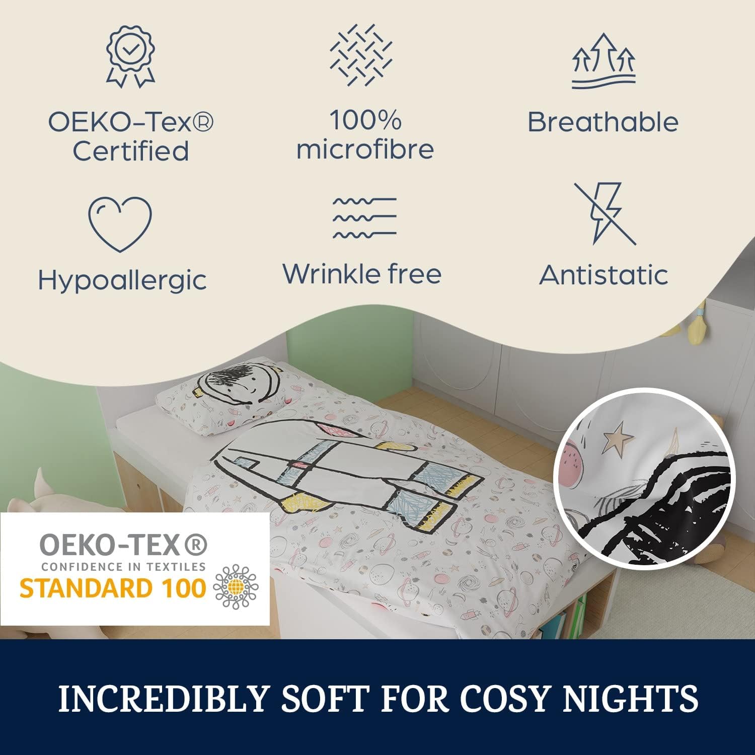 Detalle 2 de SLEEPWISE Juego de cama infantil Planet 🌙 2 piezas, Microfibra Eco-Tex