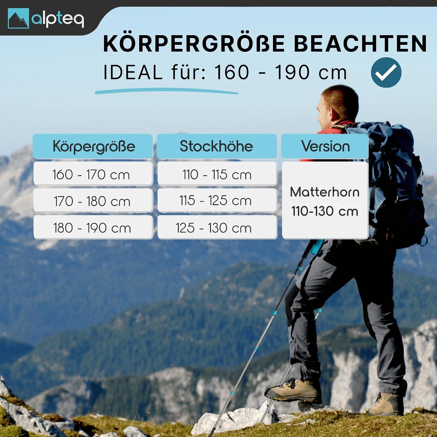 Thumbnail 6 de Alpteq Wanderstöcke faltbar: Carbon oder Aluminium mit Korkgriff – ultraleicht, kompakt und vielseitig einsetzbar