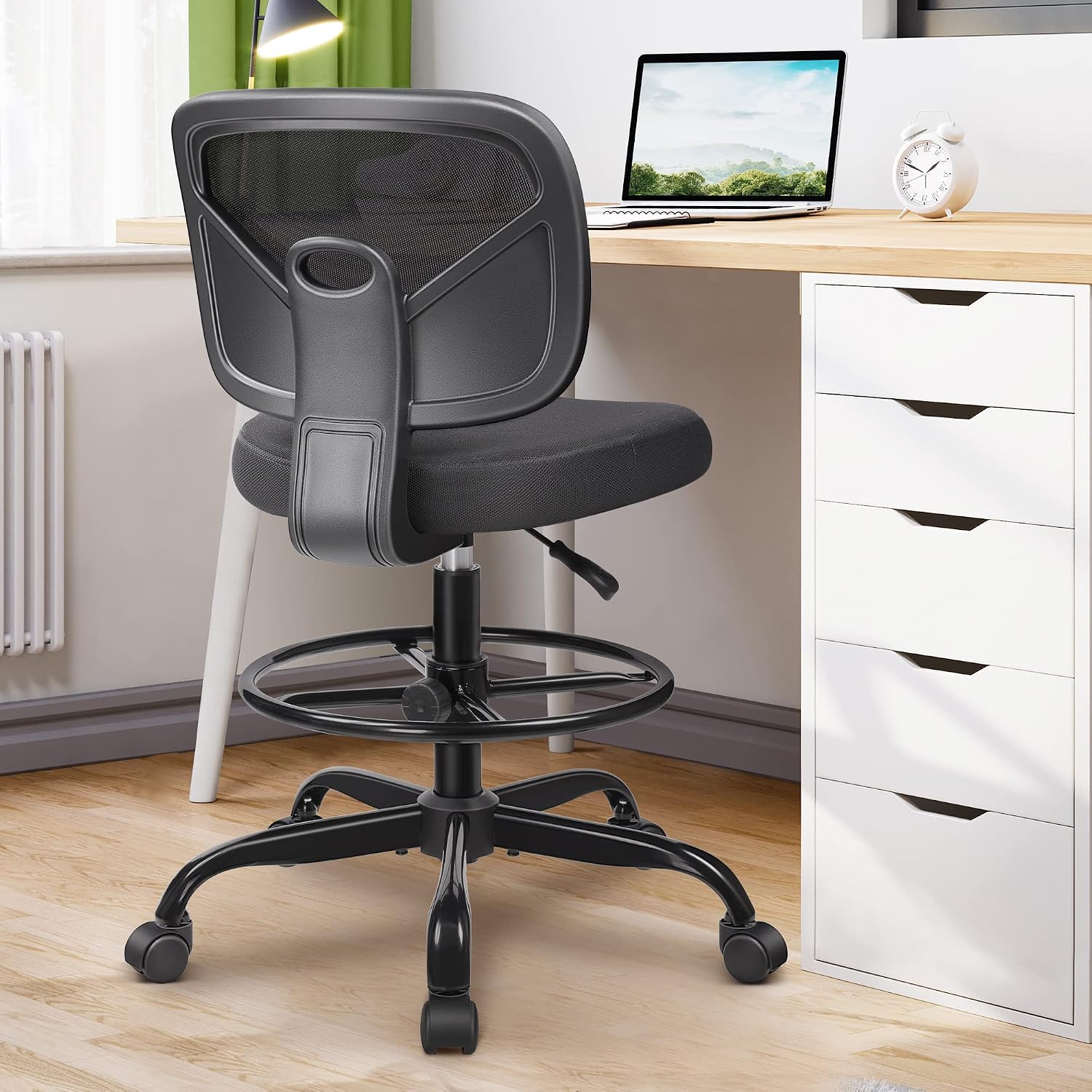 Detalle de Primy PR777-Z Tall Drafting Chair, Adjustable Height, Mesh Back, Foot Ring