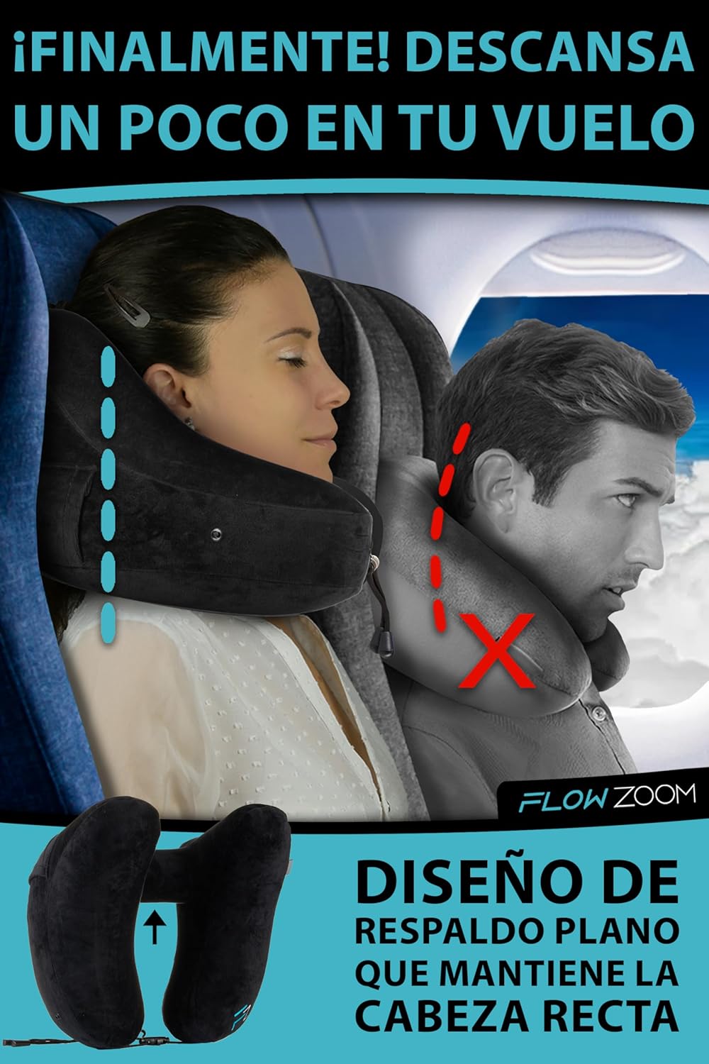 Thumbnail 1 de FLOWZOOM Almohada de Viaje Hinchable para Mujeres ✈️ Talla M Negro