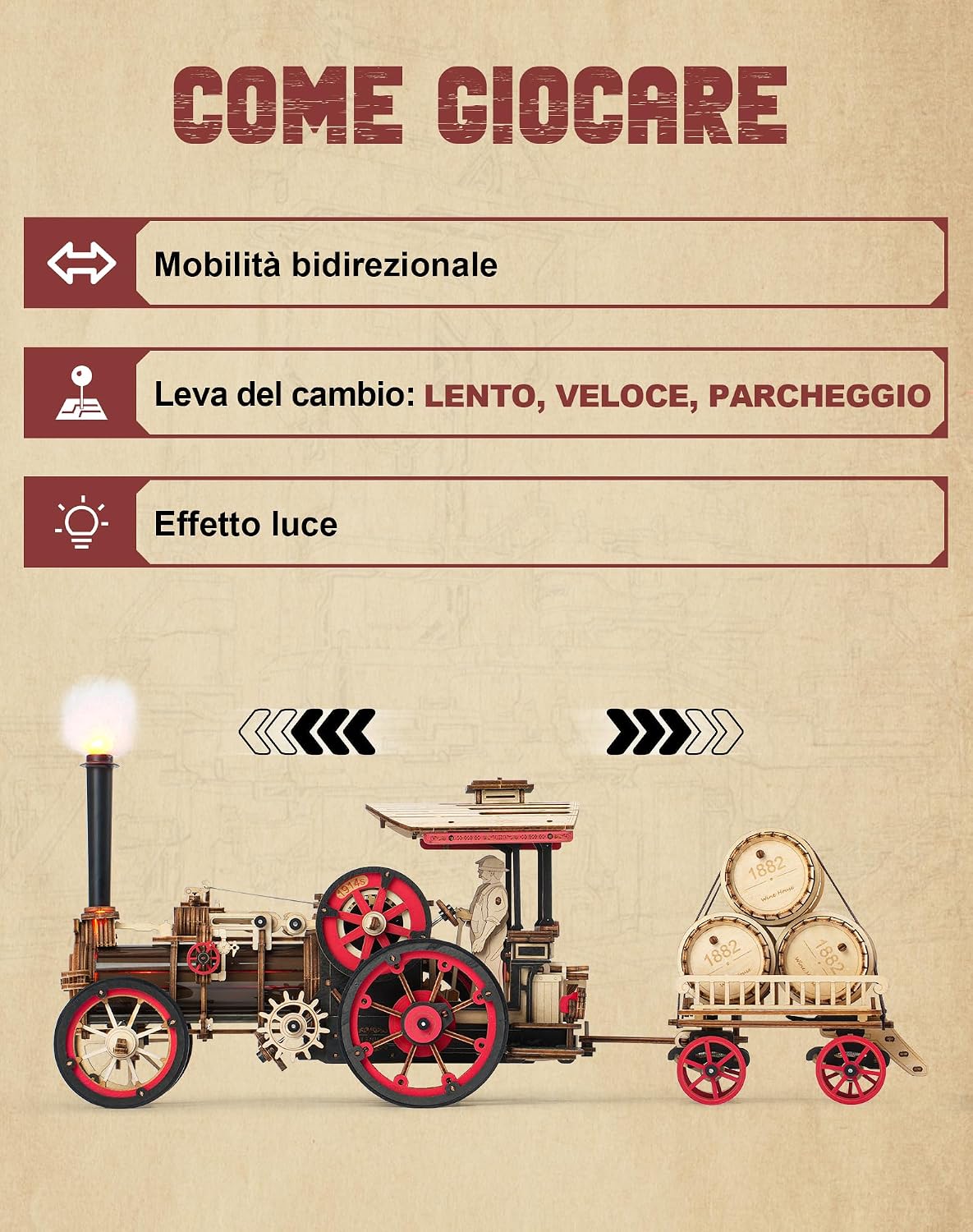 Thumbnail 2 de Robotime Puzzle 3D in legno con motore a vapore (locomotiva) da costruire