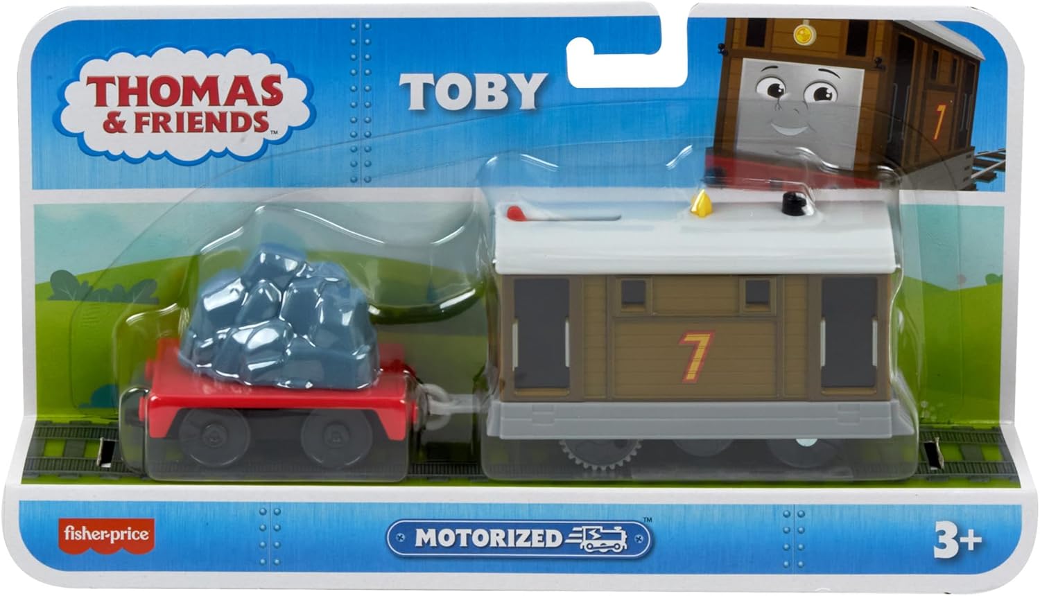 Detalle de Thomas & Friends Motorised Toy Train Toby (HTN30) with Battery Power and Cargo Car, ages 3+