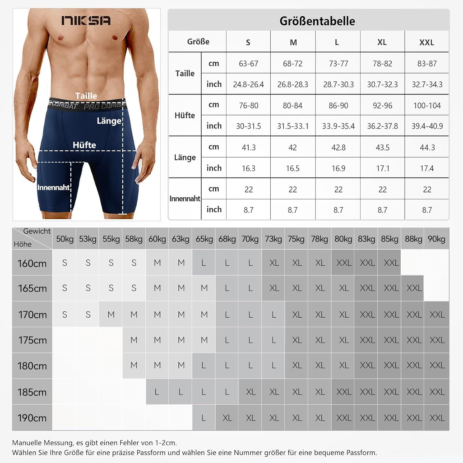 Thumbnail 6 de Niksa Herren Kompressionsshorts (1- oder 3er-Pack) – schnelltrocknendes Baselayer