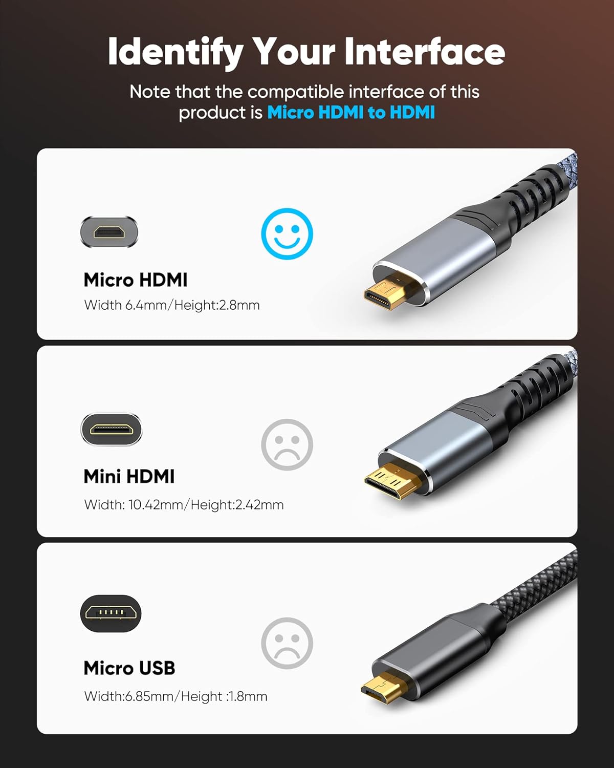 Thumbnail 2 de Highwings 4K Micro HDMI to HDMI Cable 10 ft
