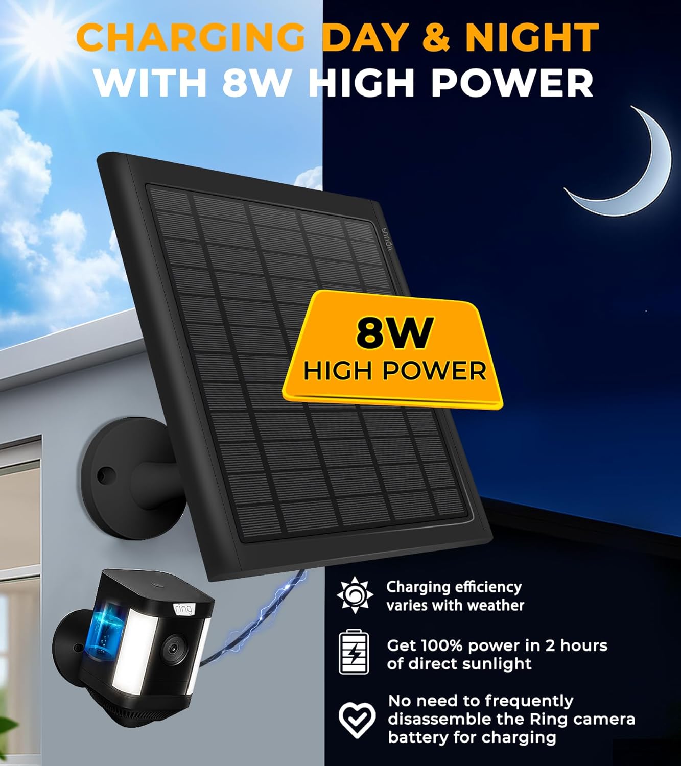 Thumbnail 1 de 8W Ring Camera Solar Panel Kit with 2 Chargers