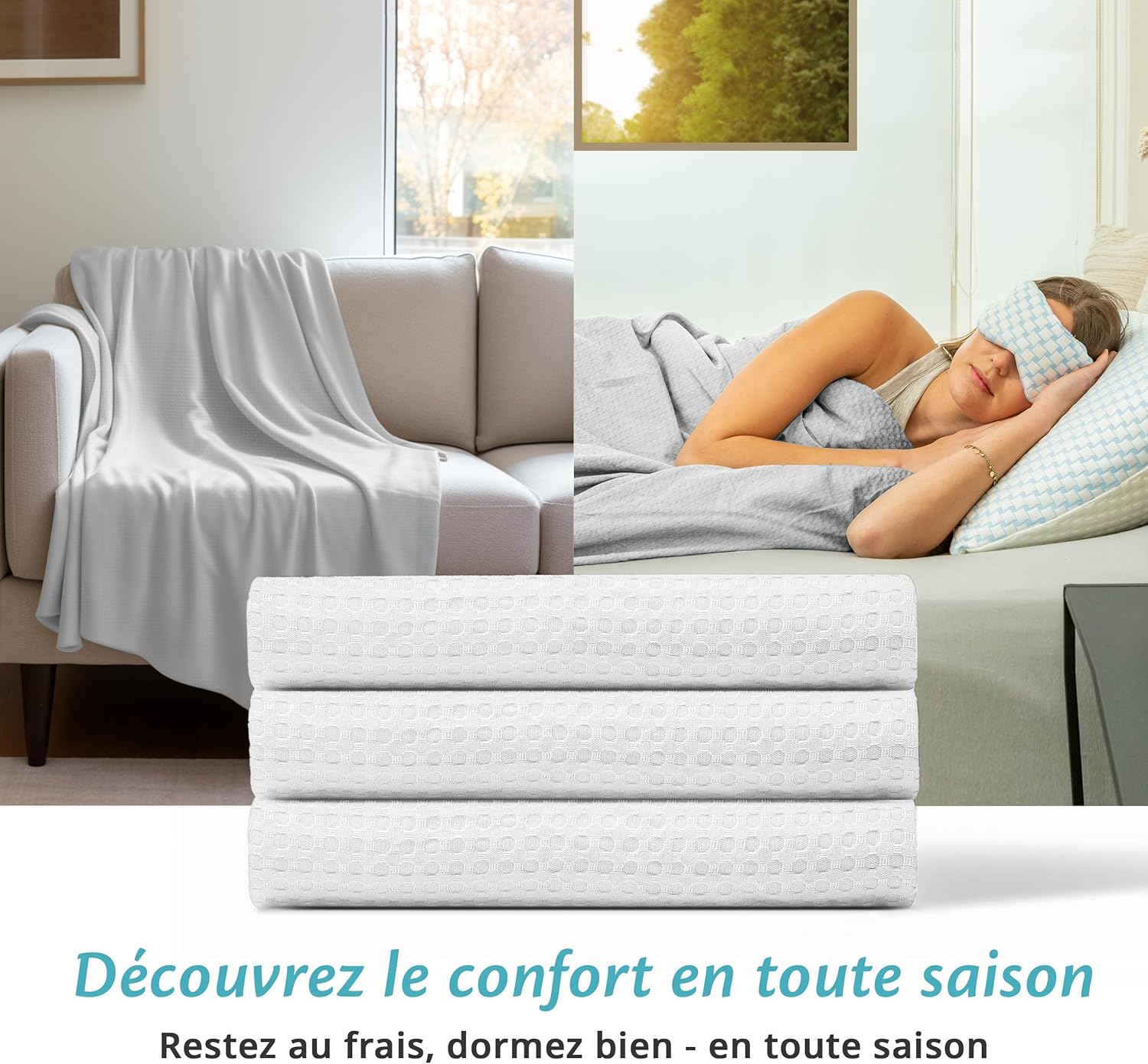 Thumbnail 4 de Ella Couverture rafraîchissante d’été adulte en Tencel (200x200 cm) blanc nacré, certifiée OEKO-TEX