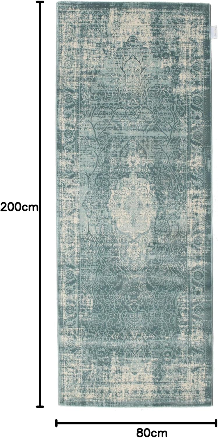 Detalle de RugVista Jacinda Oriental Runner Rug, 80 x 200 cm, Light Blue, Low Pile
