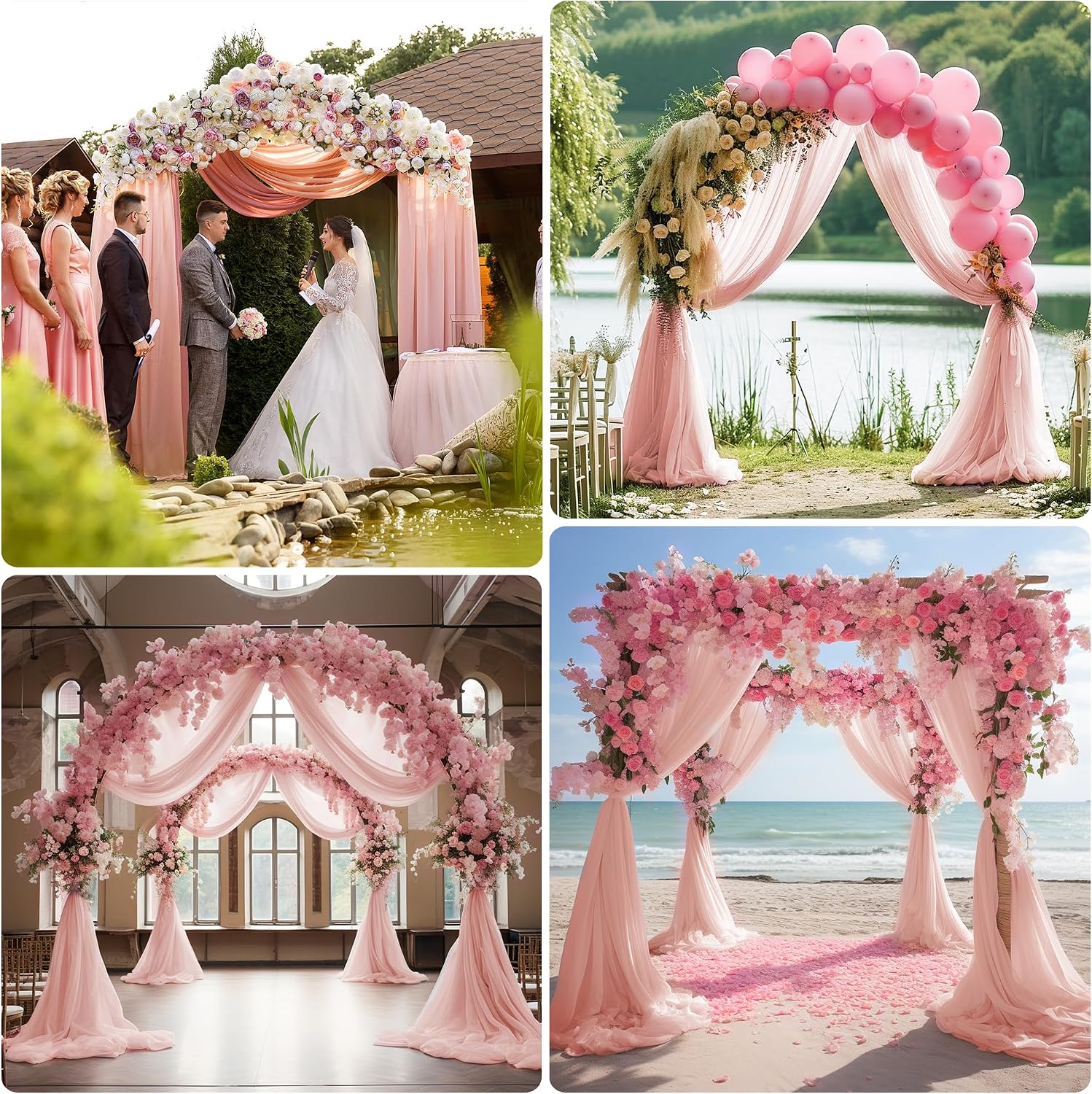 Detalle de Xiomot 3-Panels Wedding Arch Draping Fabric, 28.7" x 20 ft, Blush Sheer Chiffon Backdrop