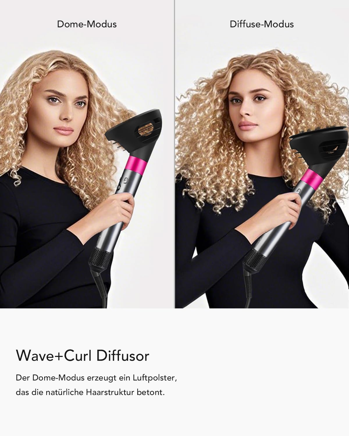 Detalle de Wellen- und Locken-Diffusor-Aufsatz für Dyson Airwrap HS01/HS05/HS08 – Neues Design mit 2 Luftstrom-Modi