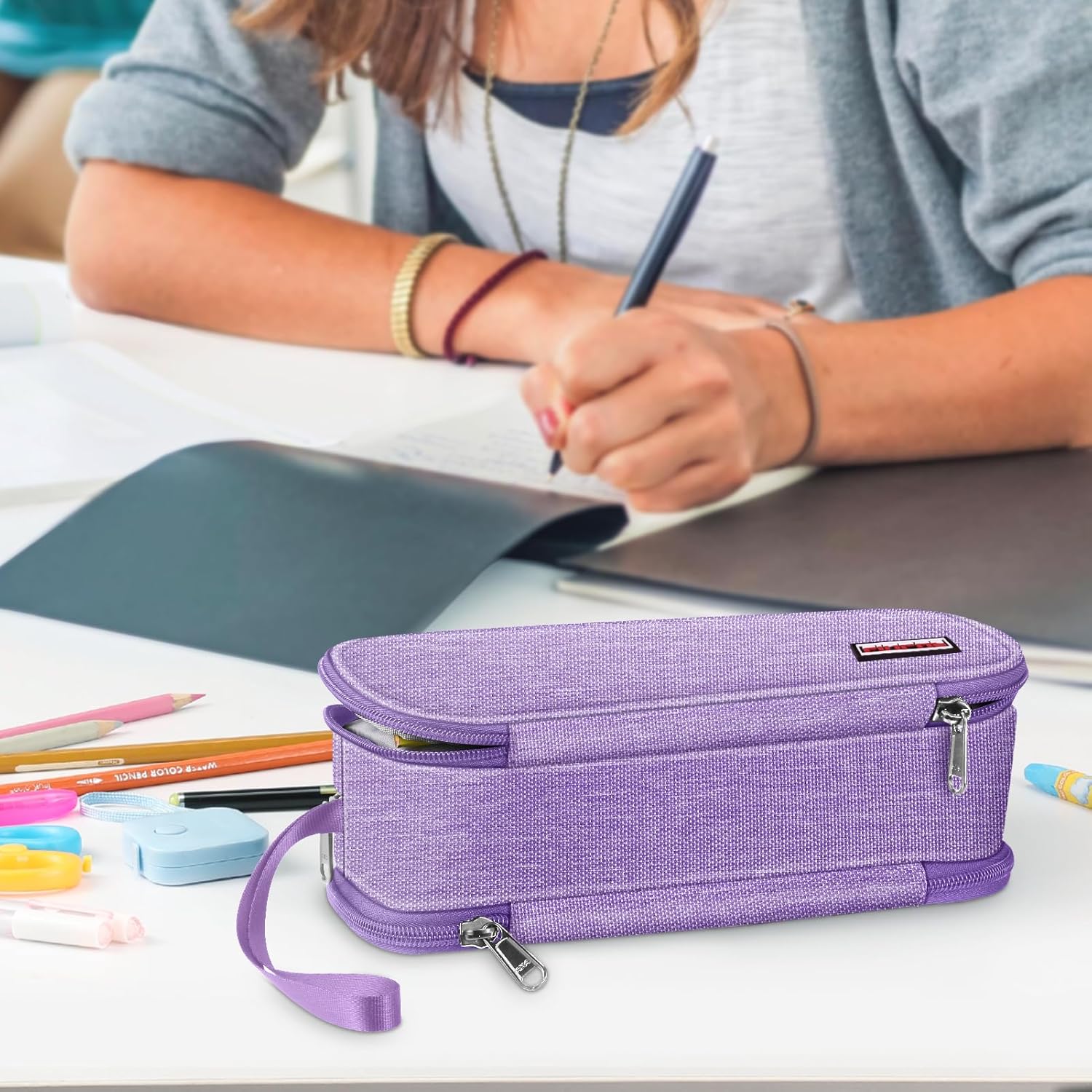 Thumbnail 6 de FINPAC Federmäppchen Federtasche in Hellviolett – große Kapazität mit 3 Fächern