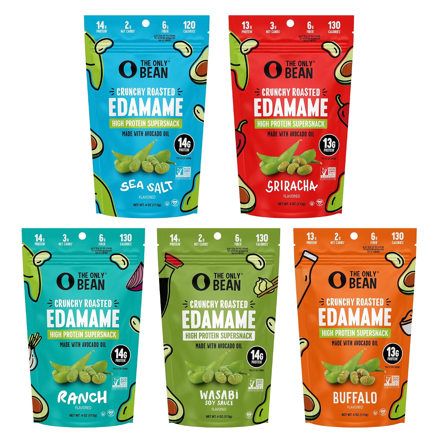 Thumbnail 2 de The Only Bean Crunchy Roasted Edamame Snacks, 5 Flavors, Keto-Friendly, 4 oz