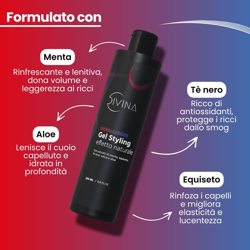 Detalle de Natural&Amazing Gel Styling effetto ricci di DIVINA BLK, 250 ml