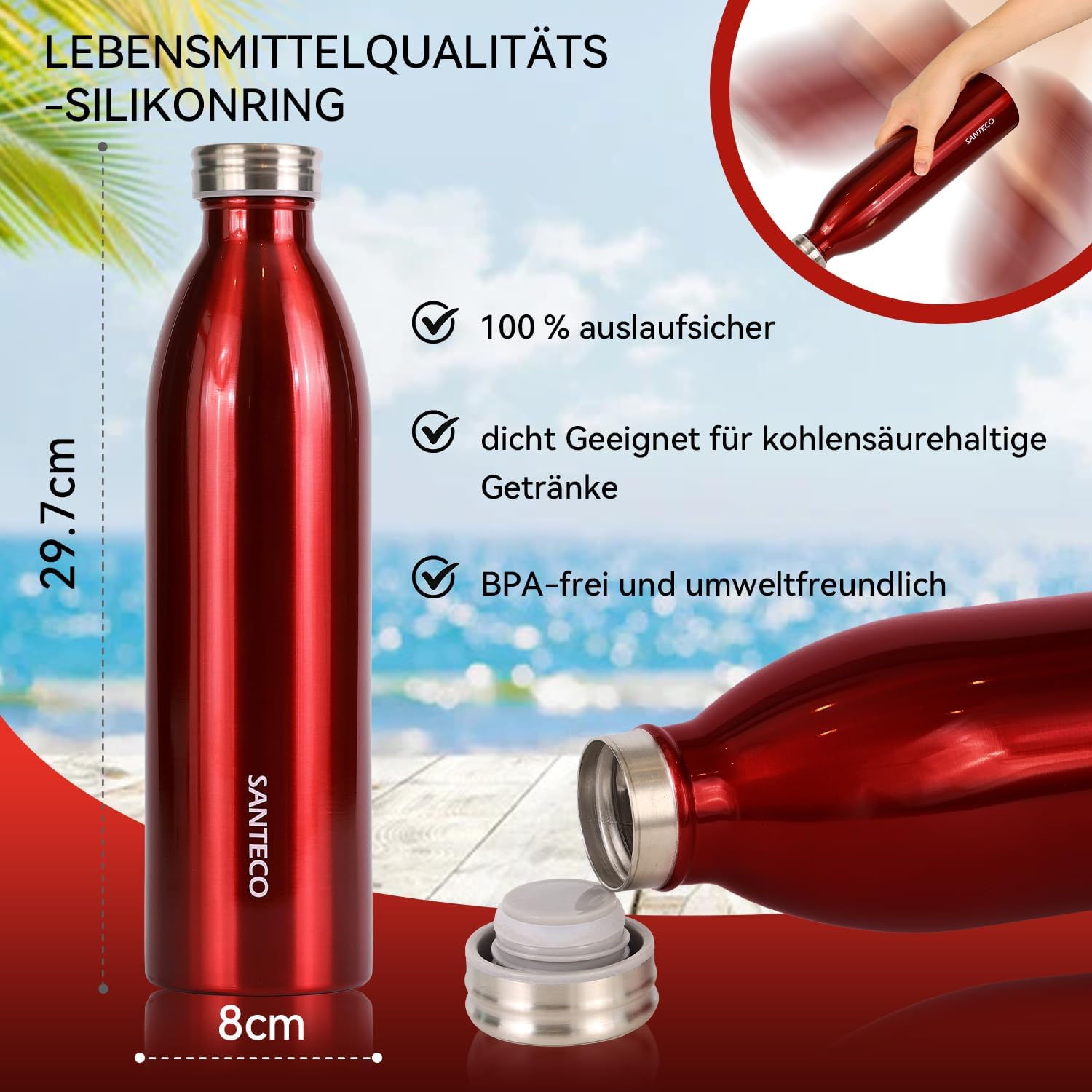 Thumbnail 2 de SANTECO Edelstahl-Trinkflasche 1 l – 12 h heiß / 24 h kalt, absolut dicht