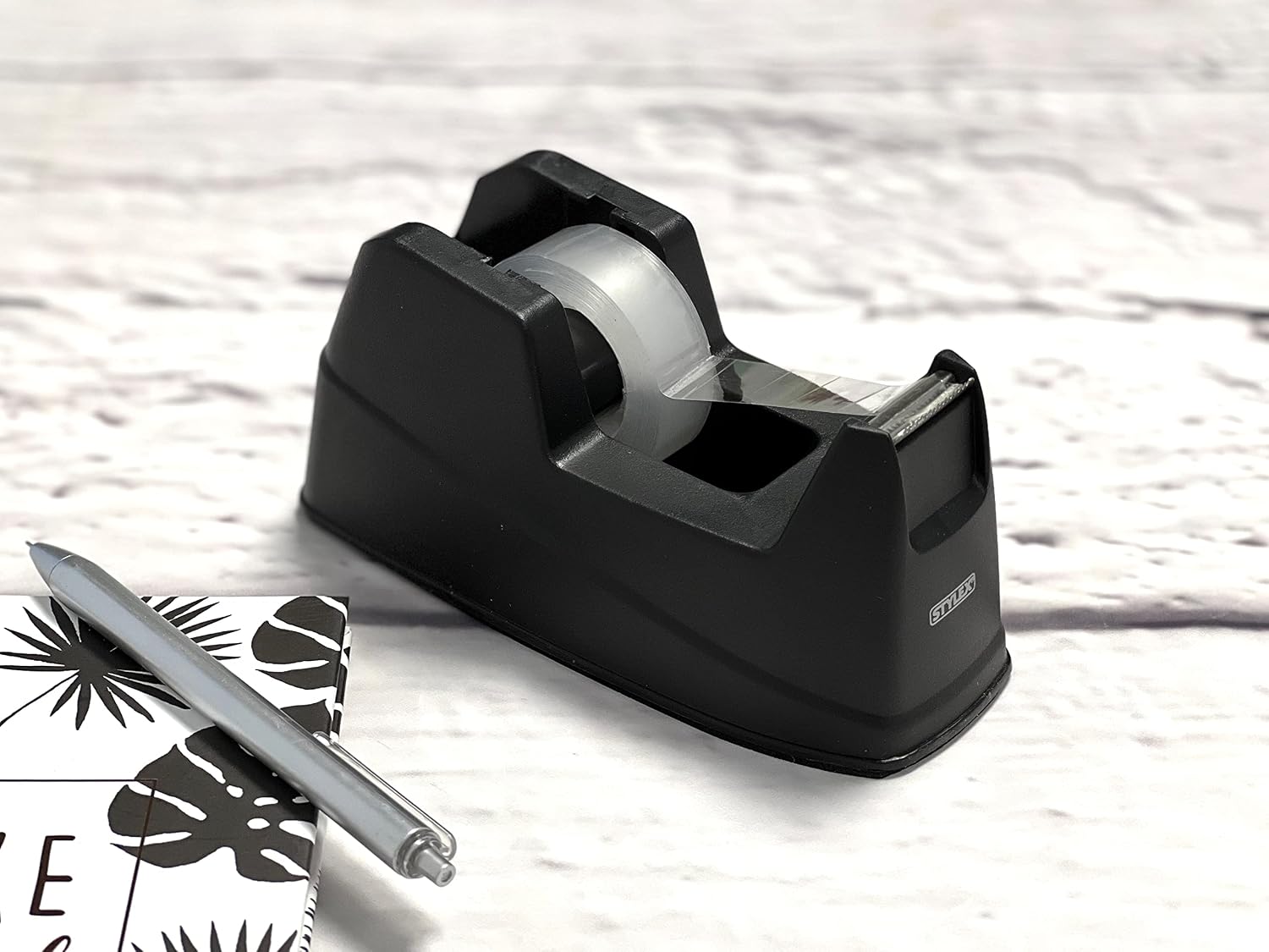 Detalle 1 de Stylex 23288 plakbanddispenser, zwart met antislipbodem en metalen mes