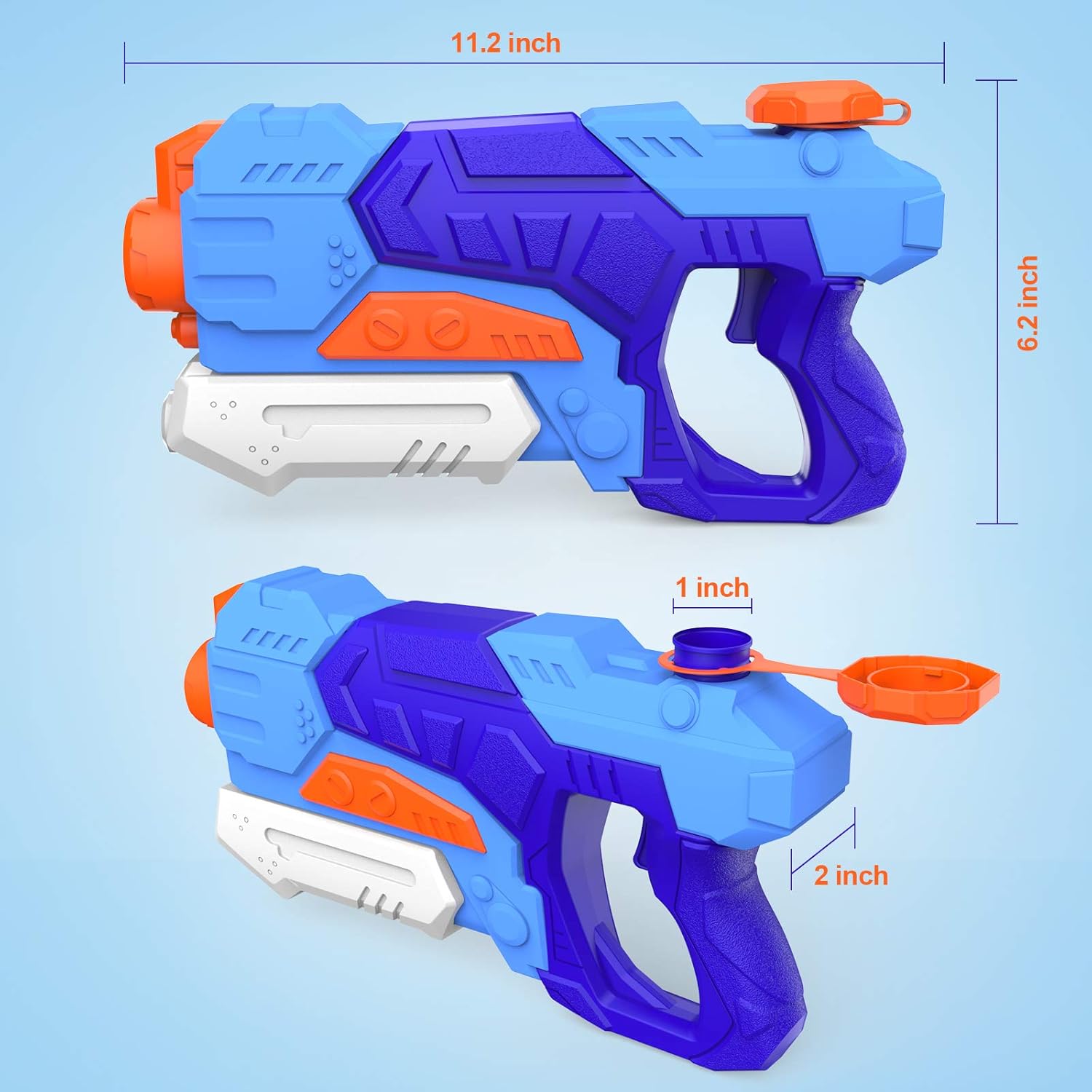 Detalle de Kiztoys Water Gun Toys for Kids – 2 Pack with 1200ML Total Capacity and 33ft Range