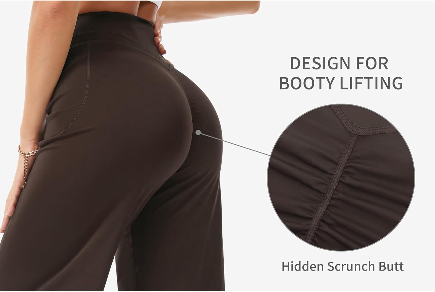 Detalle 2 de THE GYM PEOPLE Women's Wide-Leg Yoga Pants, 29"/31", High Waist & Side Pockets