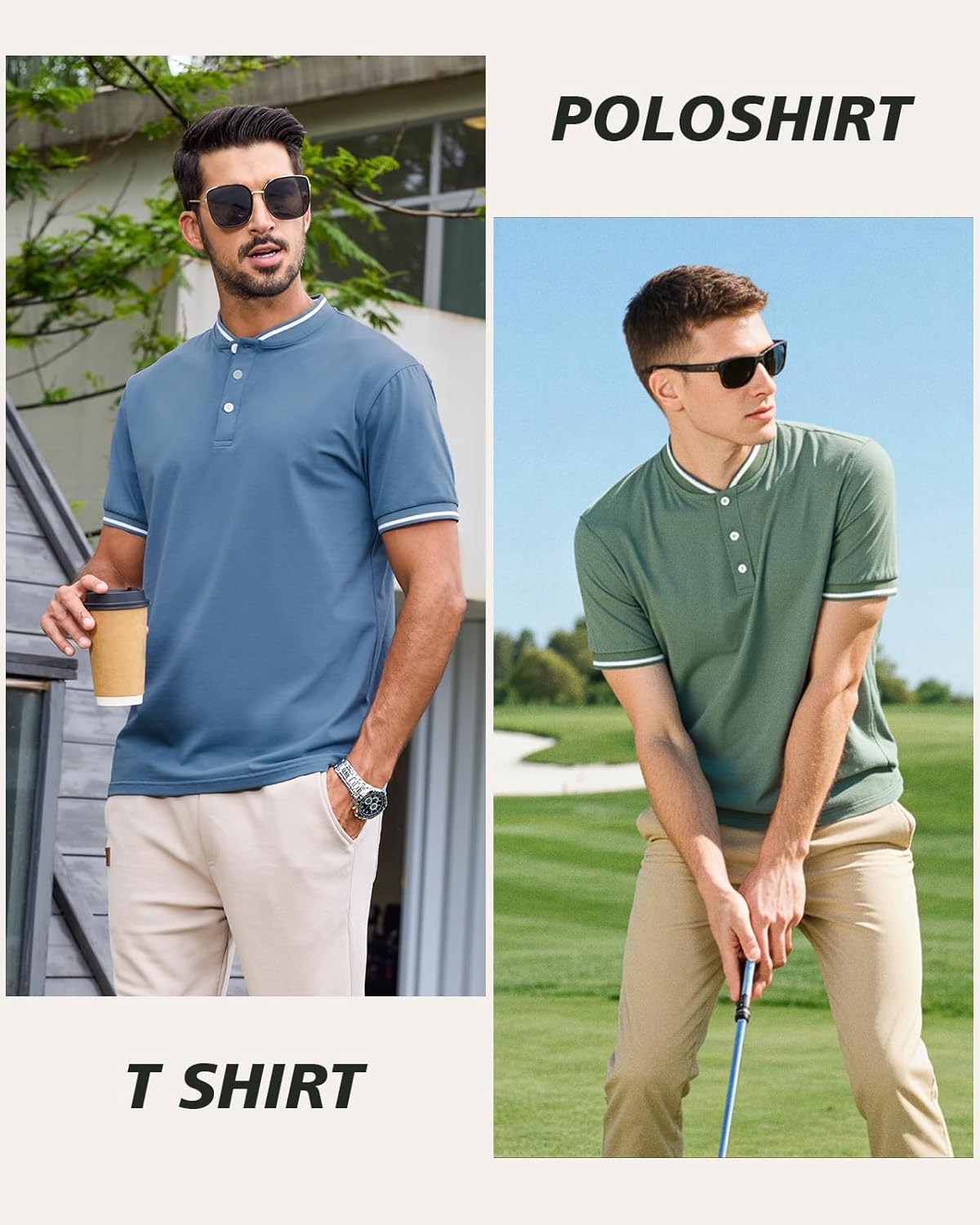 Thumbnail 2 de HMIYA Herren Henley Polo Kurzarm – atmungsaktives Baumwoll-Elasthan-T-Shirt mit Kontrastkante
