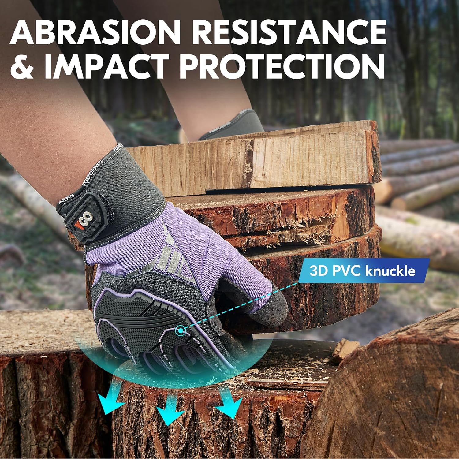 Thumbnail 2 de Vgo... Heavy Duty Work Gloves SL8849IP (Purple, S) – Synthetic Leather, Impact & Vibration Protection