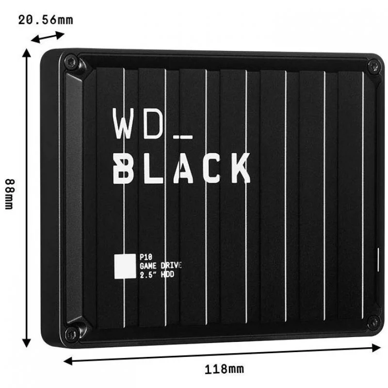 Detalle de WD Black P10 Game Drive 2.5" 4TB USB 3.2: almacenamiento portátil para tu colección de juegos