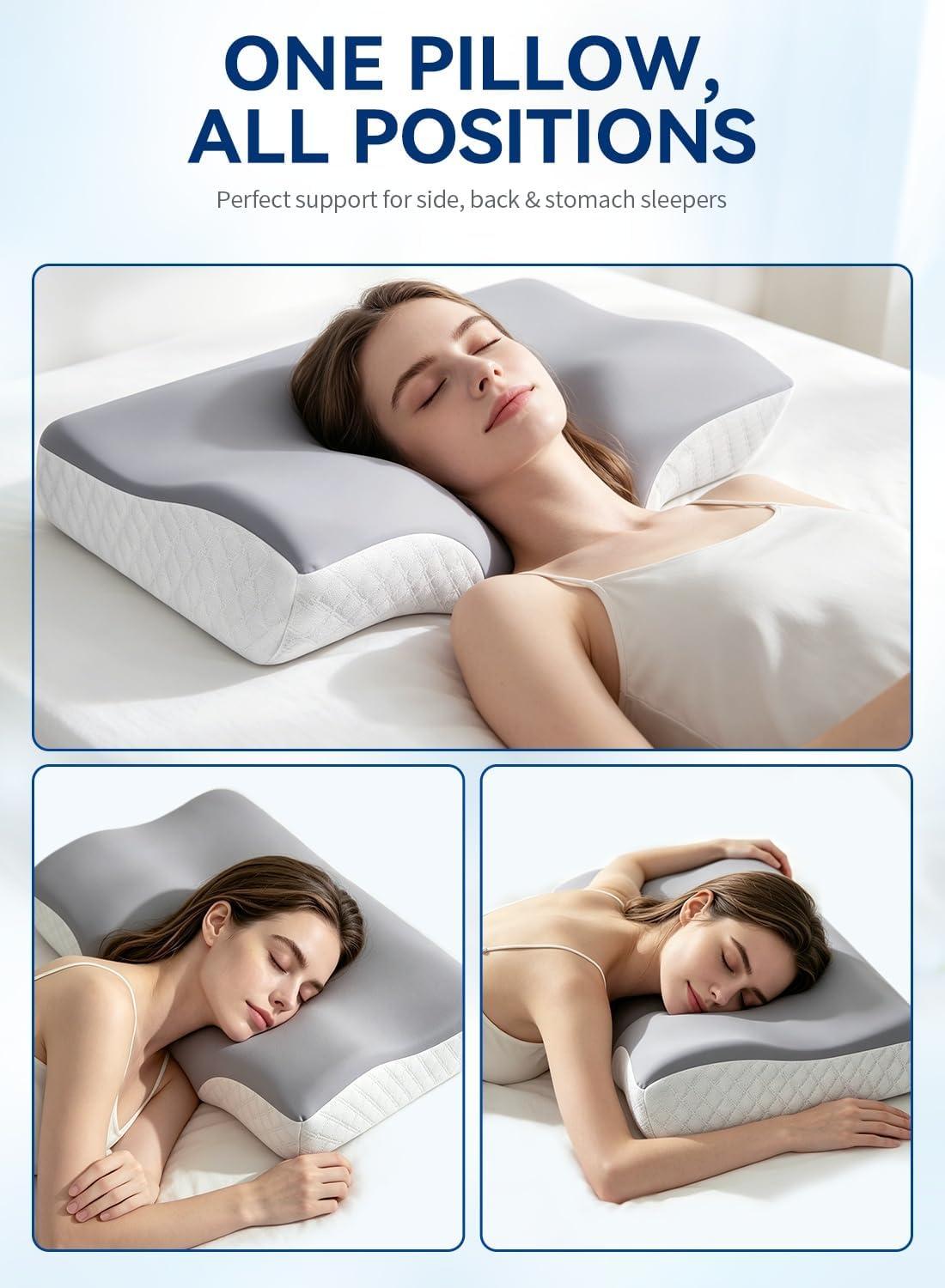 Thumbnail 1 de Breloniste Memory Foam Contour Neck Pillow, 50 × 30 cm, Dual Height