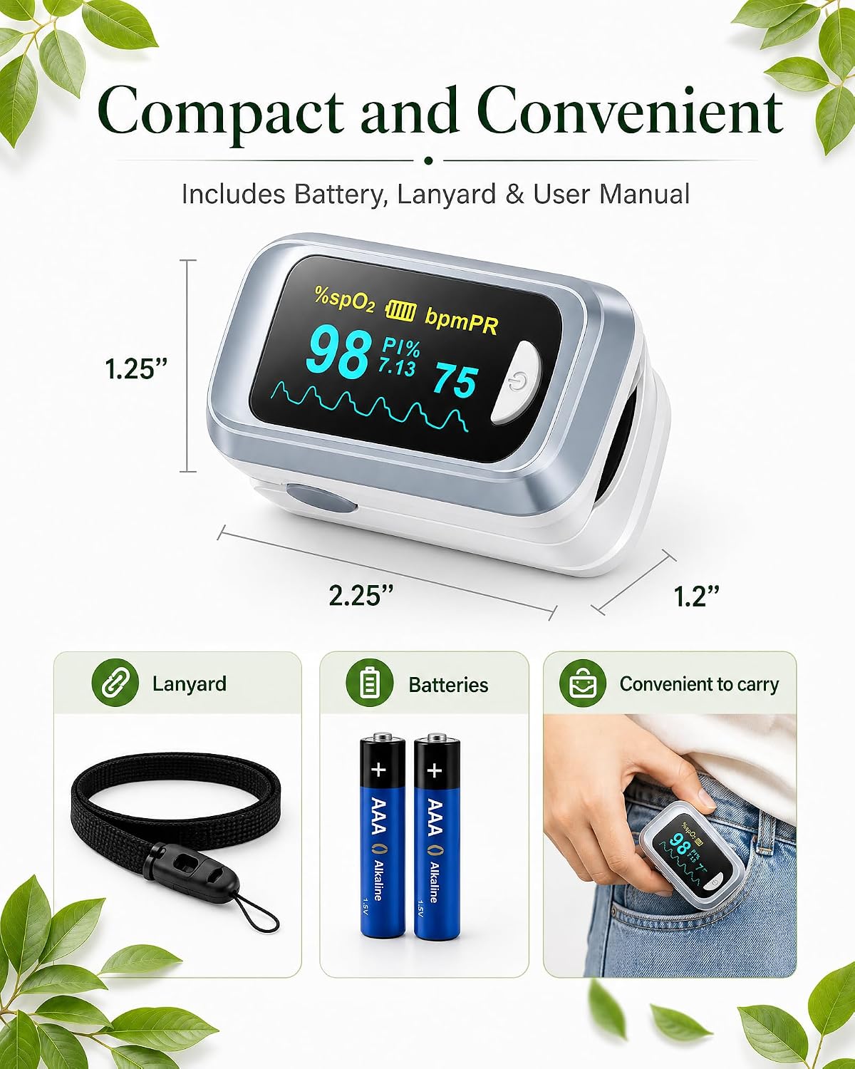 Detalle de Healthtree JKS50B Pulse Oximeter Fingertip – Fast, accurate SpO2 and heart rate readouts