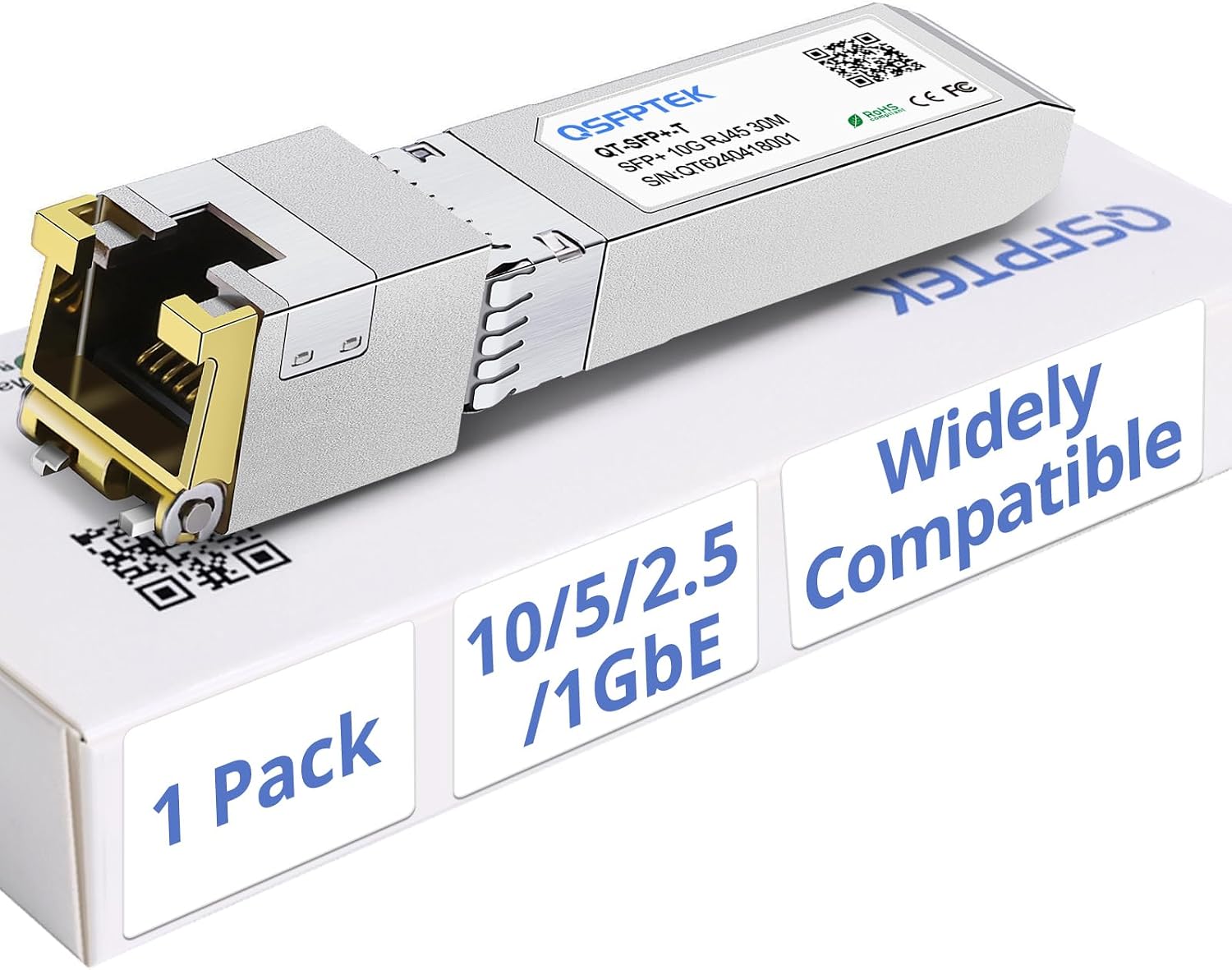 Detalle de QSFPTEK 10GBASE-T SFP+ RJ45トランシーバーモジュール 10Gbps対応・銅線接続