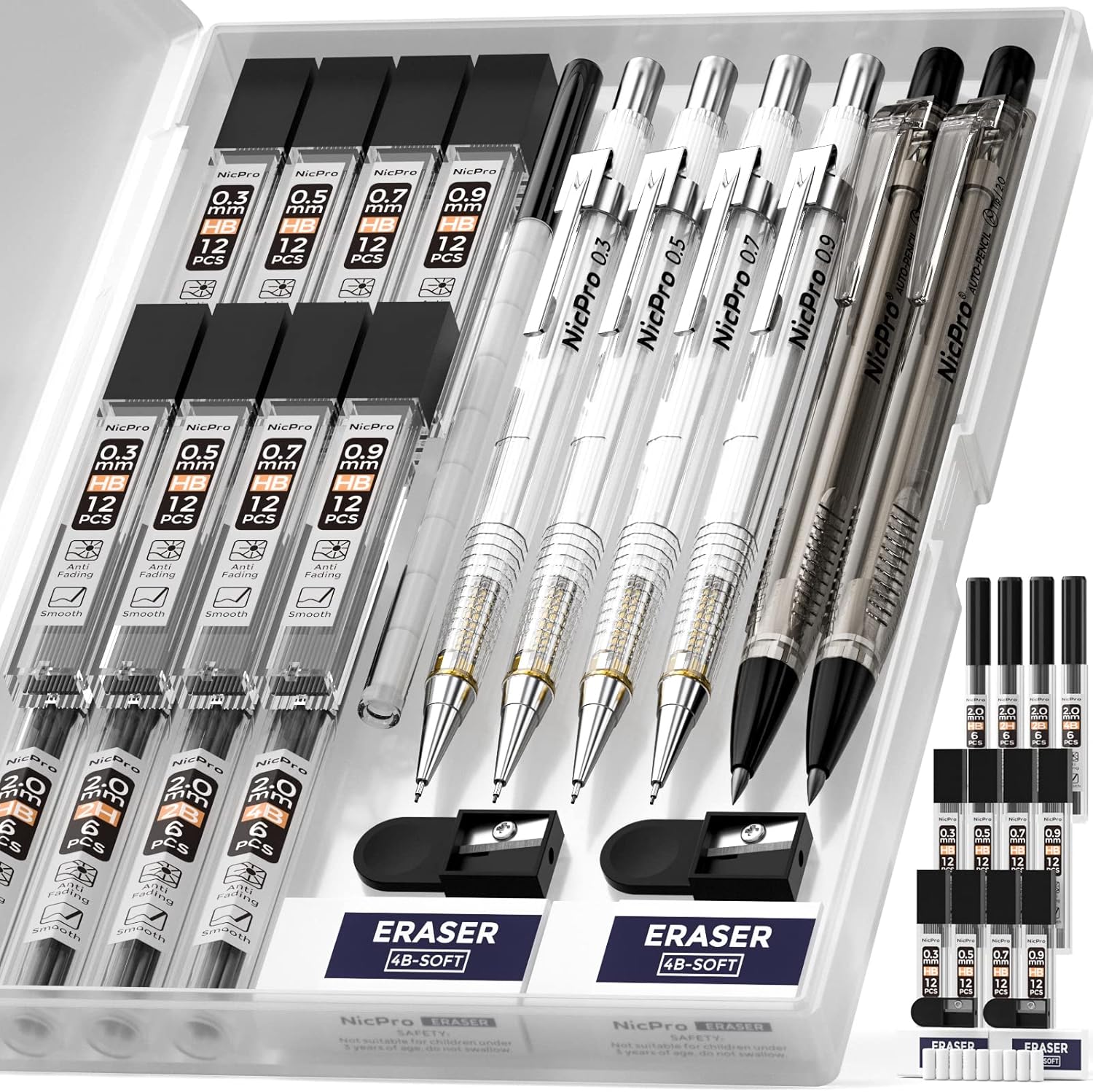 Nicpro 6 PCS Mechanical Pencil Set 0.3–2.0mm