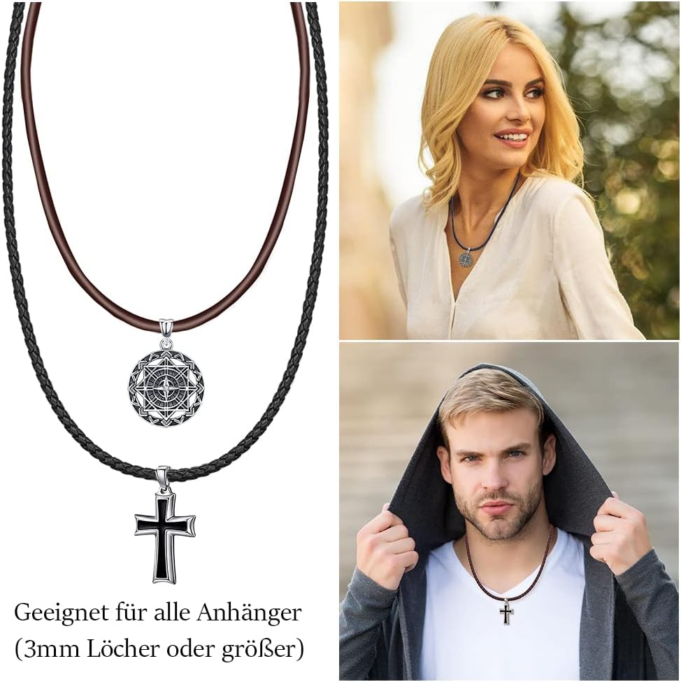 Detalle de Viwind Echtleder-Halskette geflochten 2,5/3 mm mit 925 Sterling-Silber-Verschluss – 45–60 cm wählbar