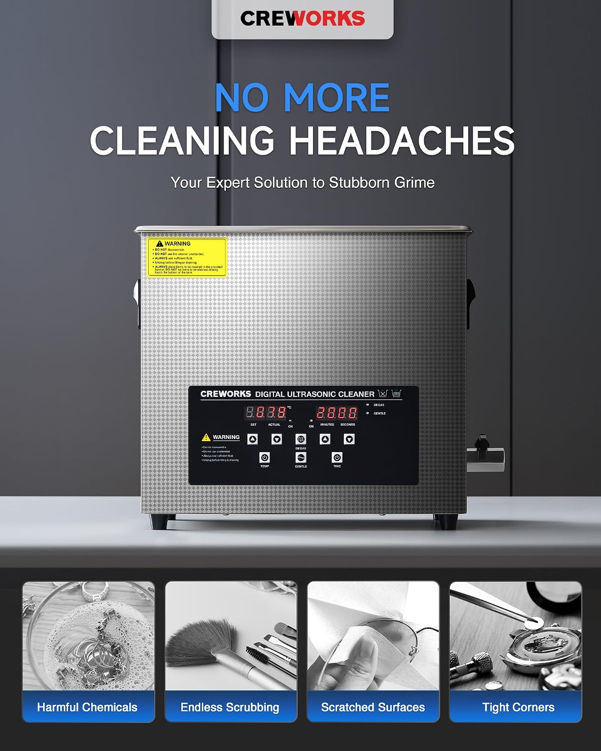 Detalle de CREWORKS Ultrasonic Cleaner 6L with Digital Timer & Heater