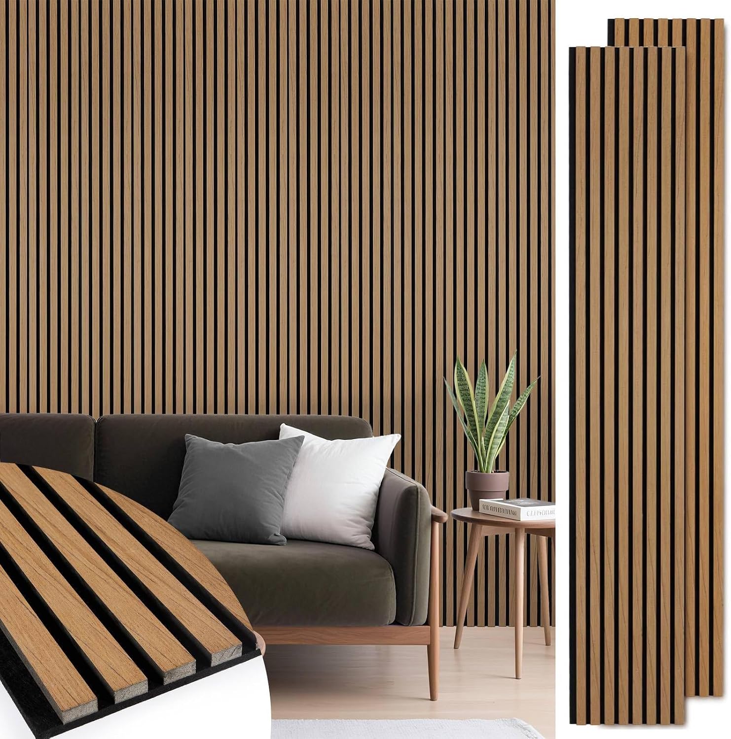 Detalle de LARWORKS AP1061TK02-01 Acoustic Wood Slat Panels, 2-Pack, Teak