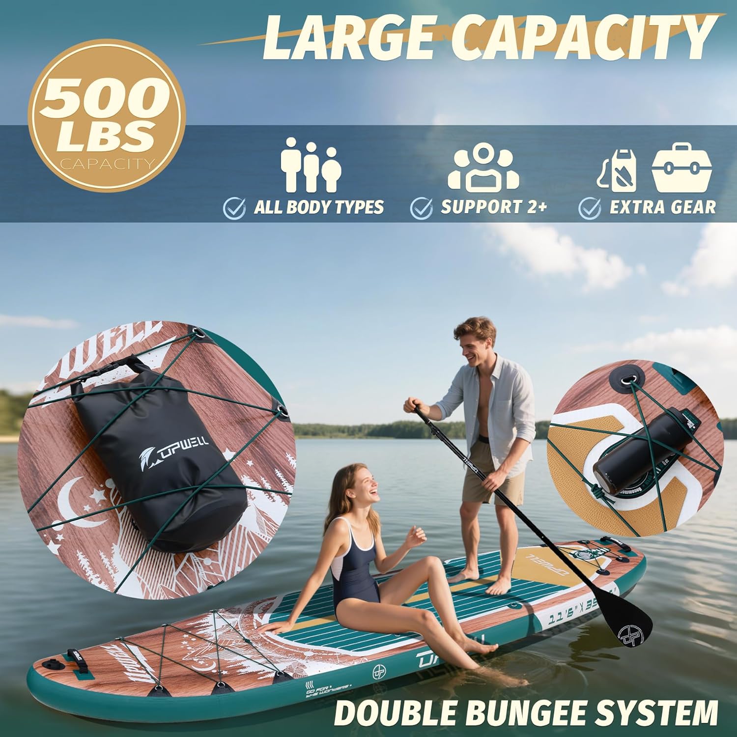 Detalle de UPWELL 11'6 Inflatable Paddle Board with 2-in-1 Paddle and Full Accessory Set
