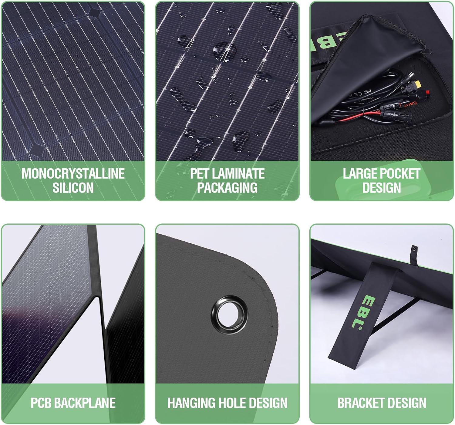 Thumbnail 3 de EBL 200W Portable Solar Panel: High-Efficiency Off-Grid Power for RV, Camping, and Home Backup