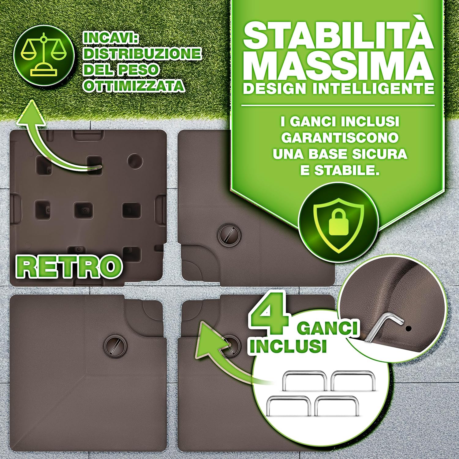 Thumbnail 4 de tillvex Base per Ombrellone 90 L / 120 kg — 4 pezzi per Ombrellone Decentrato con Connettore Metallico
