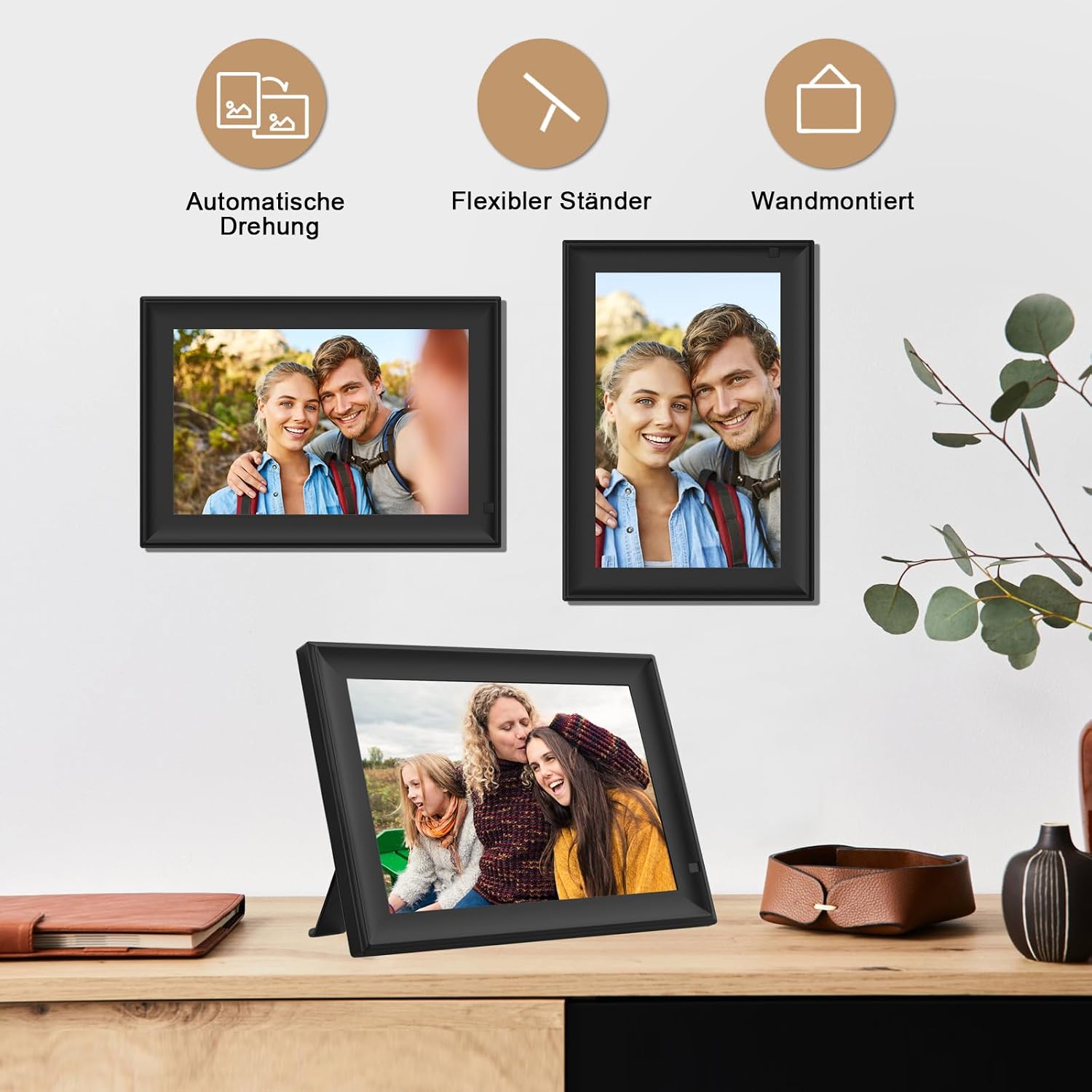 Detalle de Frameo Cornice Fotografica Digitale WiFi da 10,1” dxmart con touchscreen e rotazione automatica