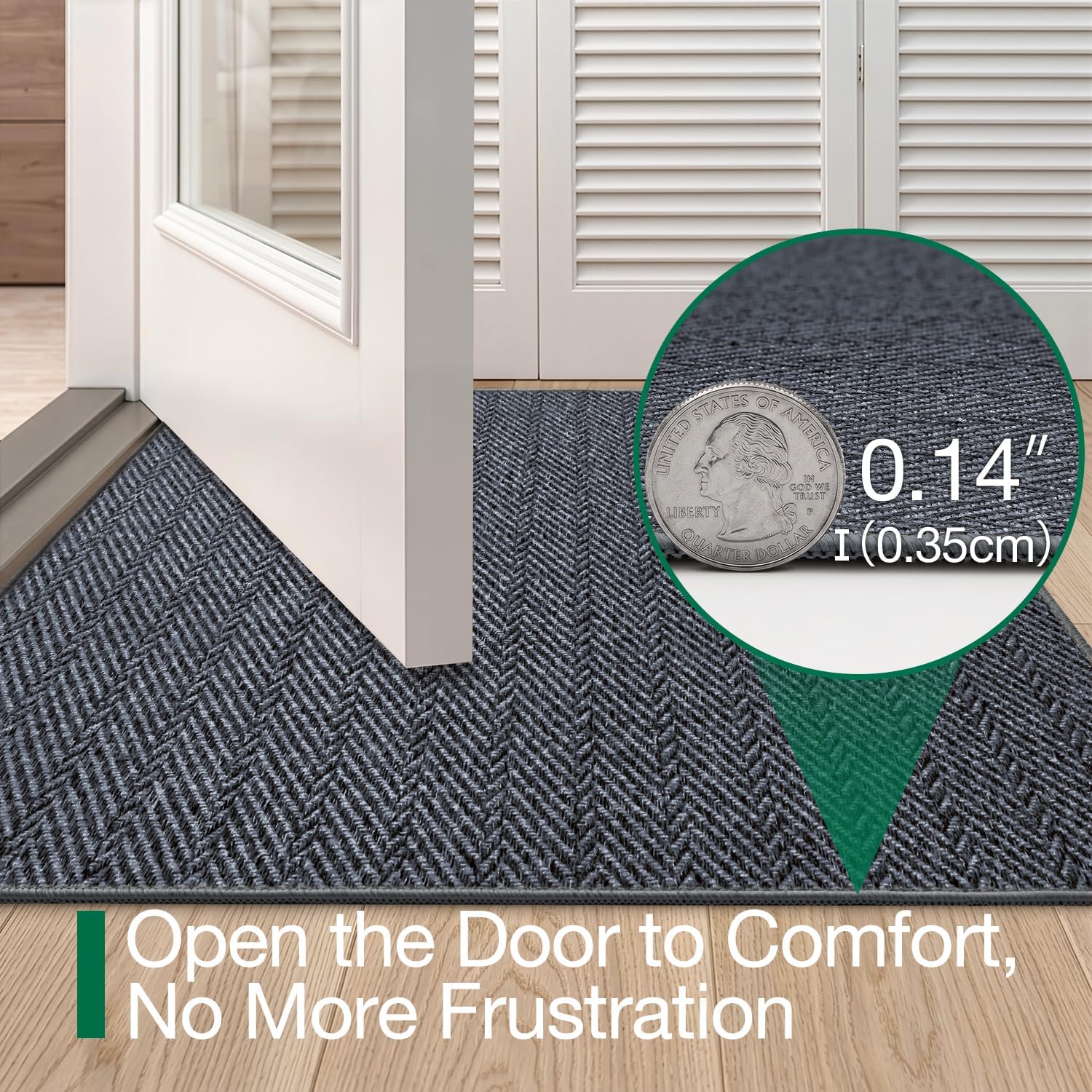 Thumbnail 2 de LUMI 48" x 72" Ultra-Thin Indoor Door Mat, Slate Gray Herringbone