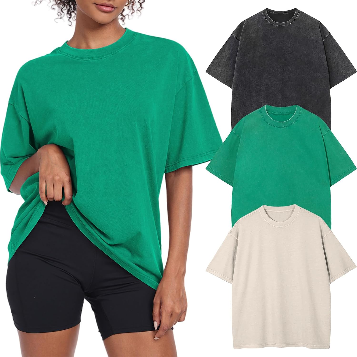Detalle de KEEPSHOWING Vintage Oversized Acid-Wash Cotton T-Shirt for Women