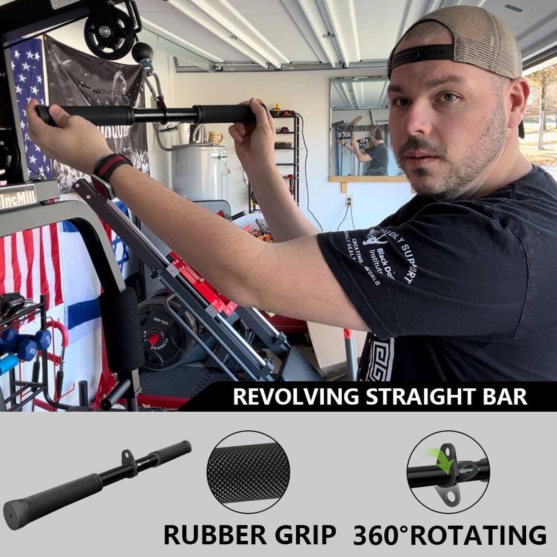 Detalle de QPARVERS Cable Machine Attachment Set (LAT pulldown attachments) with V-Grip Row Handle, Swivel Bar, and Nylon Triceps Rope