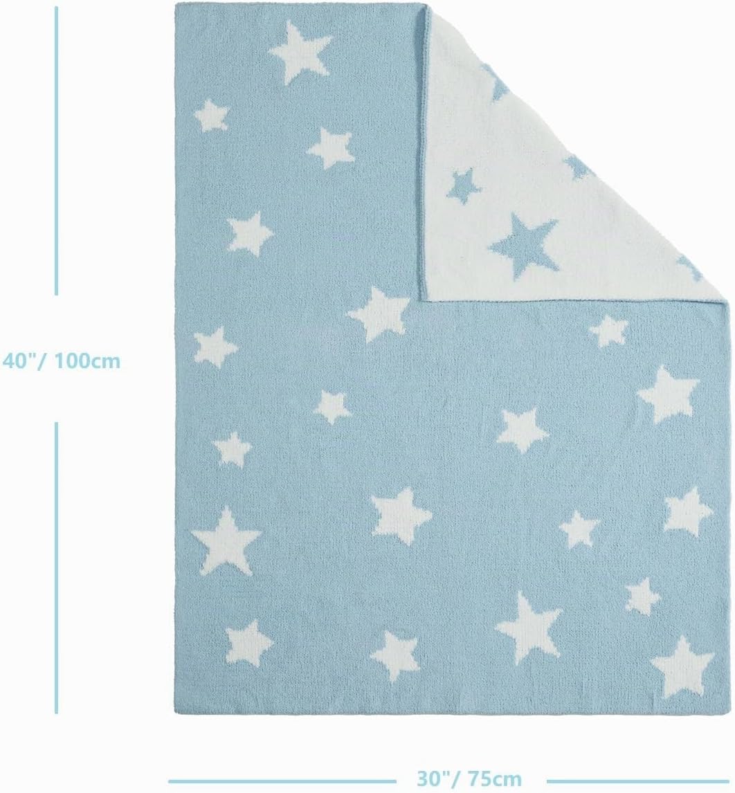 Detalle de CREVENT Chenille-Babydecke 75 × 100 cm, kuscheliger Stern in Blau – für Babys, Kleinkinder und Haustiere