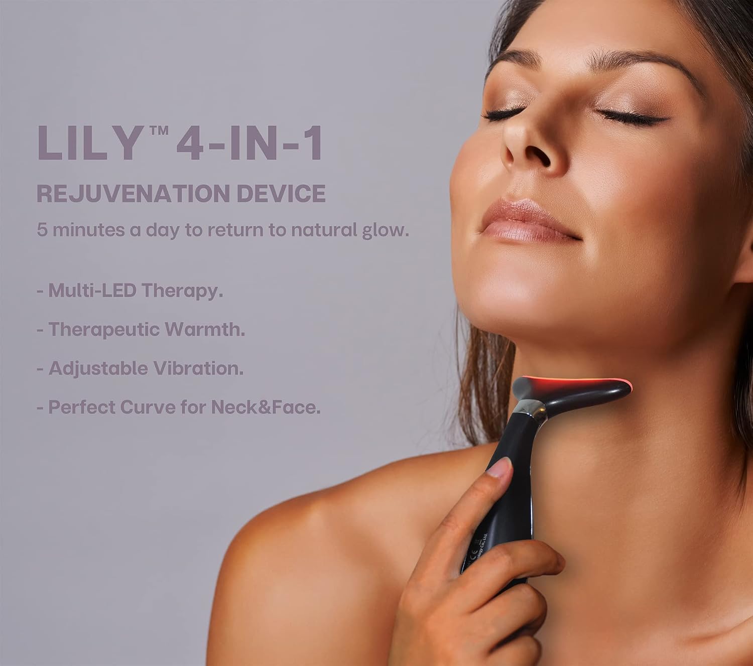 Detalle de VRAIKO LILY Massaggiatore viso-collo: vibrante, termico e LED per il ringiovanimento della pelle